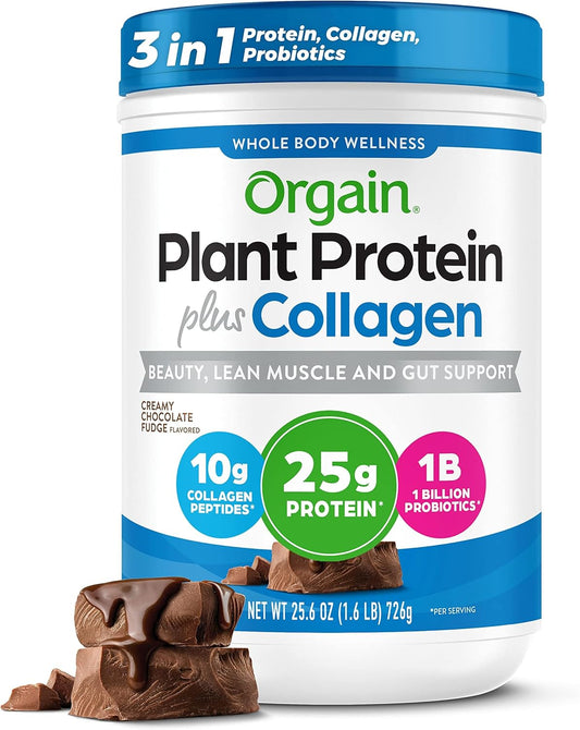 Orgain Creamy Chocolate Fudge Protein Powder with Collagen - 25g Protein, 10g Collagen Peptides, Probiotics - Hair, Skin, Nail, Joint & Gut Health - 1.6lb