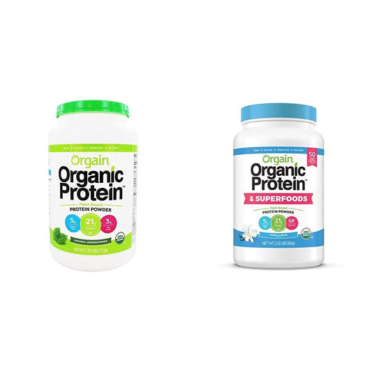 Orgain Organic Plant Based Protein Powder Bundle - Unsweetened, Vanilla Bean, & Superfoods (2-Pack)