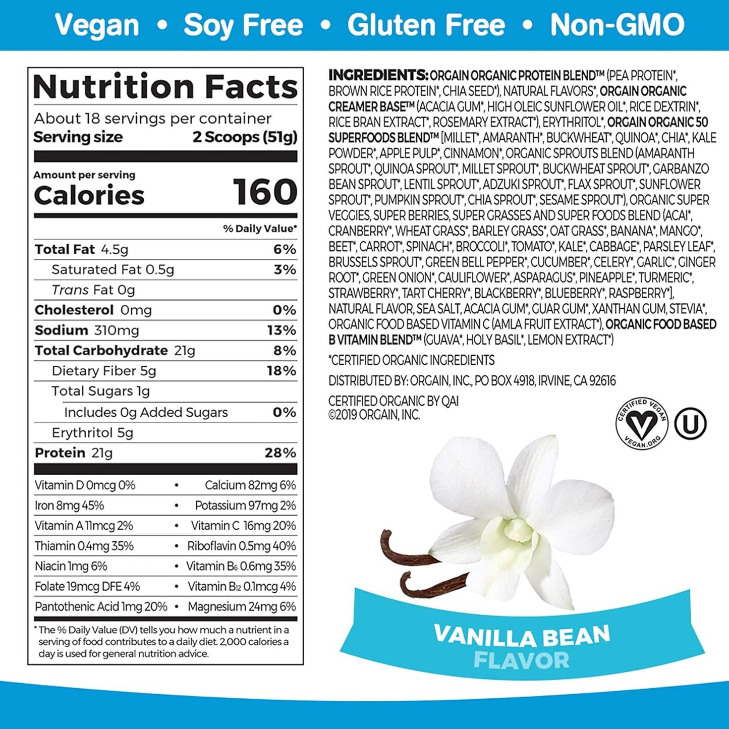 Orgain Organic Plant Based Protein Powder Bundle - Unsweetened, Vanilla Bean, & Superfoods (2-Pack)