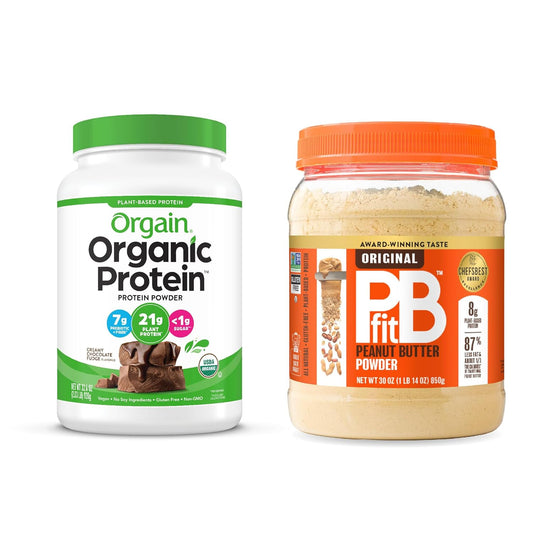 Orgain Organic Vegan Chocolate Fudge Protein Powder + PBfit Original Bundle, 2 lbs + 30 oz