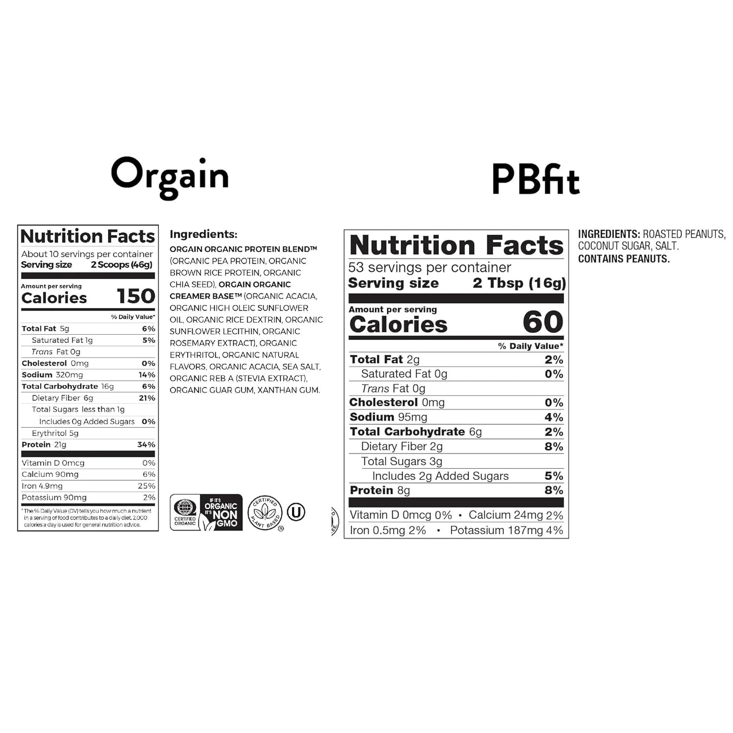 Orgain Organic Vegan Chocolate Fudge Protein Powder + PBfit Original Bundle, 2 lbs + 30 oz