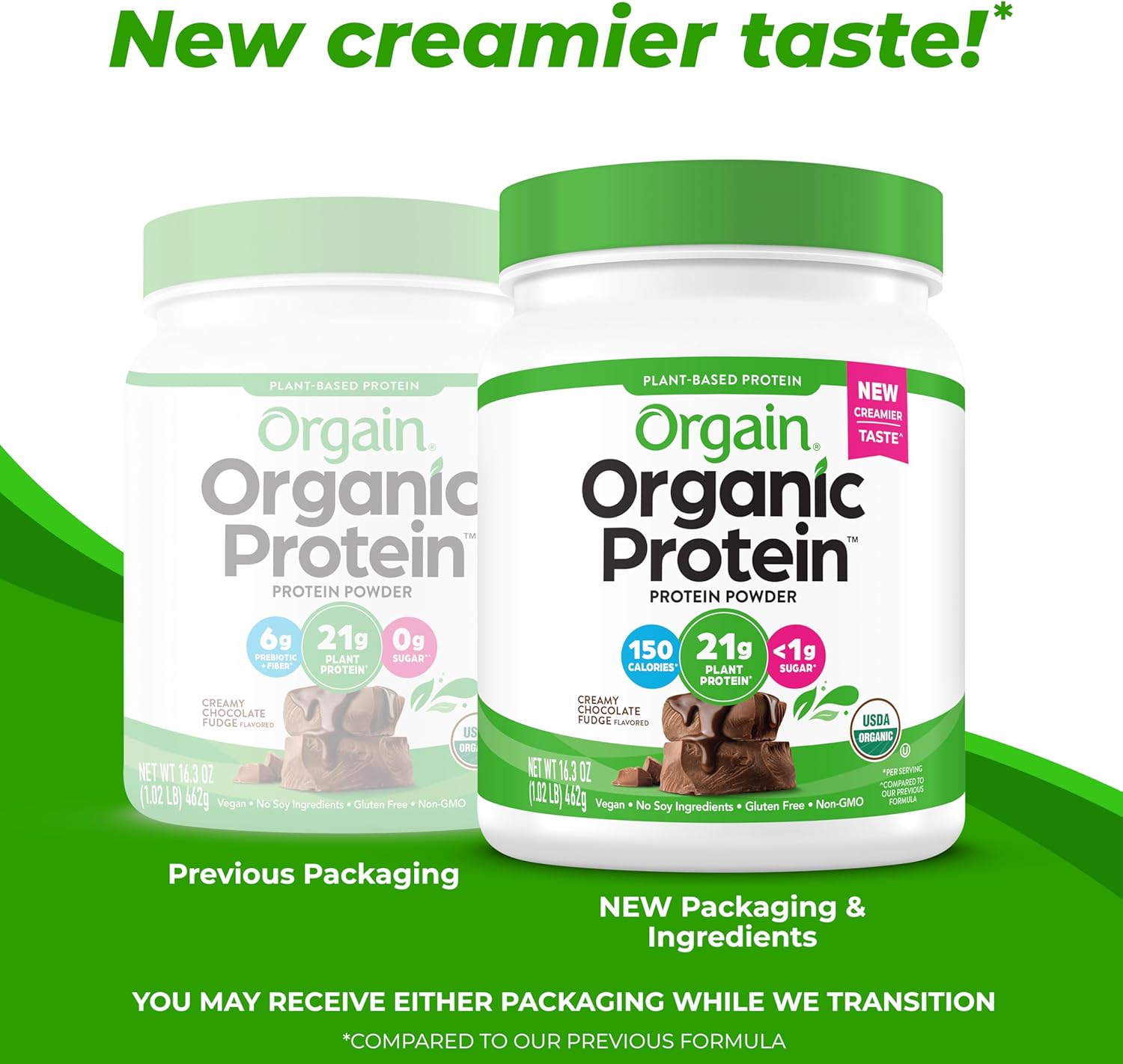 Orgain Organic Vegan Protein Powder, Creamy Chocolate Fudge - 21g Plant Protein, 7g Fiber, Non-GMO, No Lactose, No Added Sugar - 1.02 lb Pack