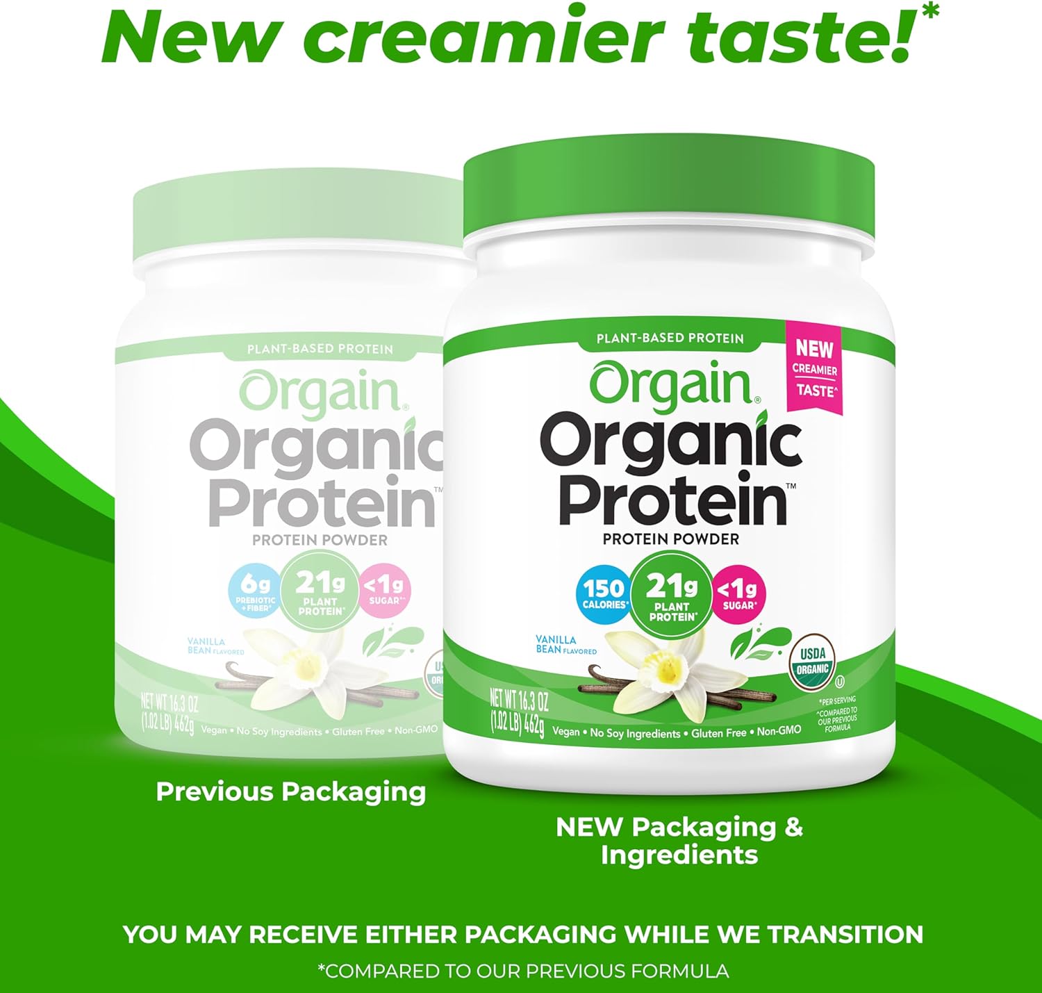 Orgain Organic Vegan Protein Powder, Vanilla Bean - 21g Plant-Based Protein, 4g Fiber, No Lactose, No Sugar, Non-GMO - 1.02 lb