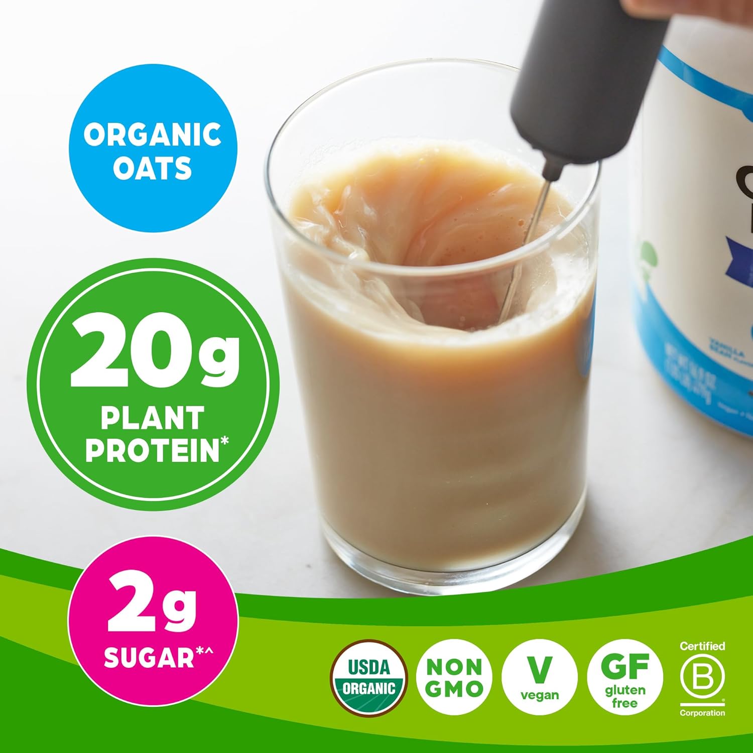 Orgain Organic Vegan Protein Powder with Oat Milk, Vanilla Bean - 20g Plant-Based Protein, Gluten-Free, Non-Dairy, Low Sugar, Non-GMO, Kosher - Ideal for Shakes & Smoothies - 1.05lb