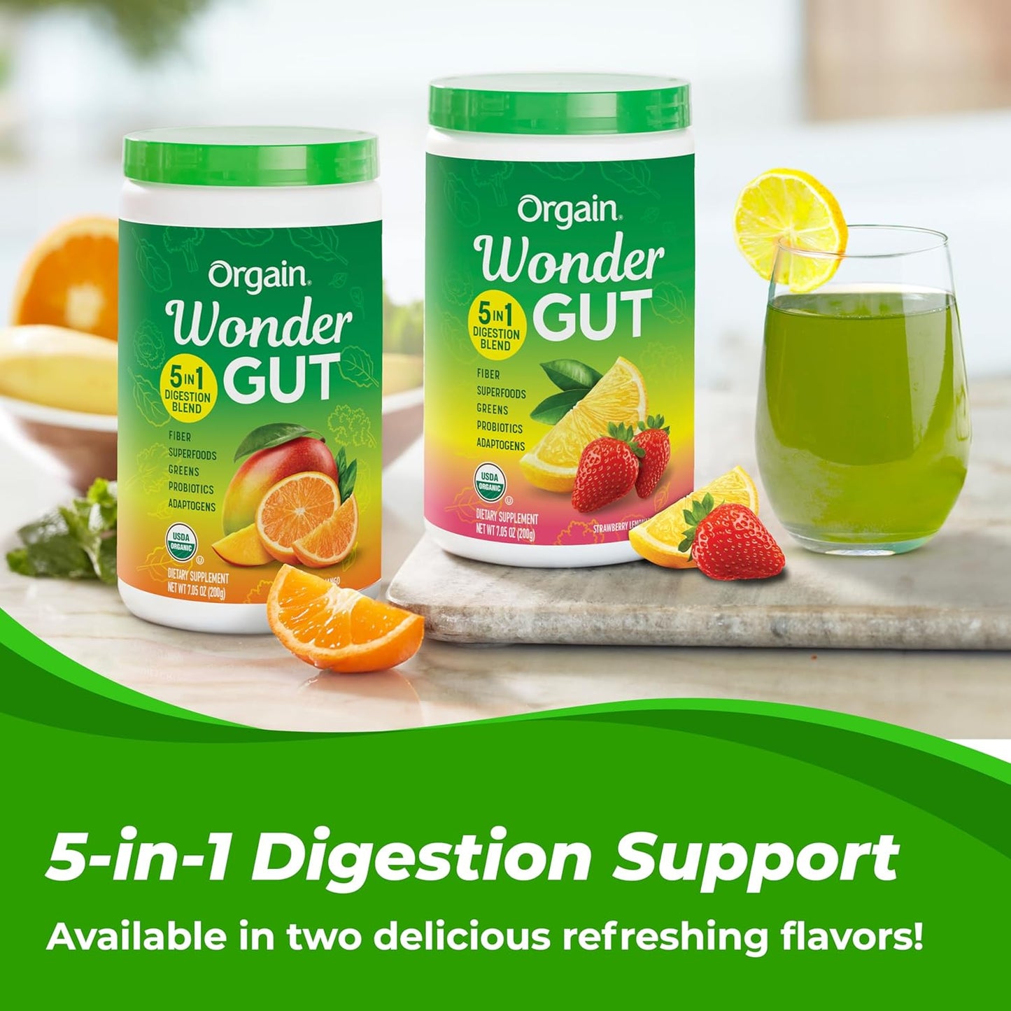 Orgain Organic Wonder Gut Fiber Supplement Powder with Probiotics, Greens, Vitamin C, Adaptogens - Non-GMO Strawberry Lemonade Flavor - 7.05 oz