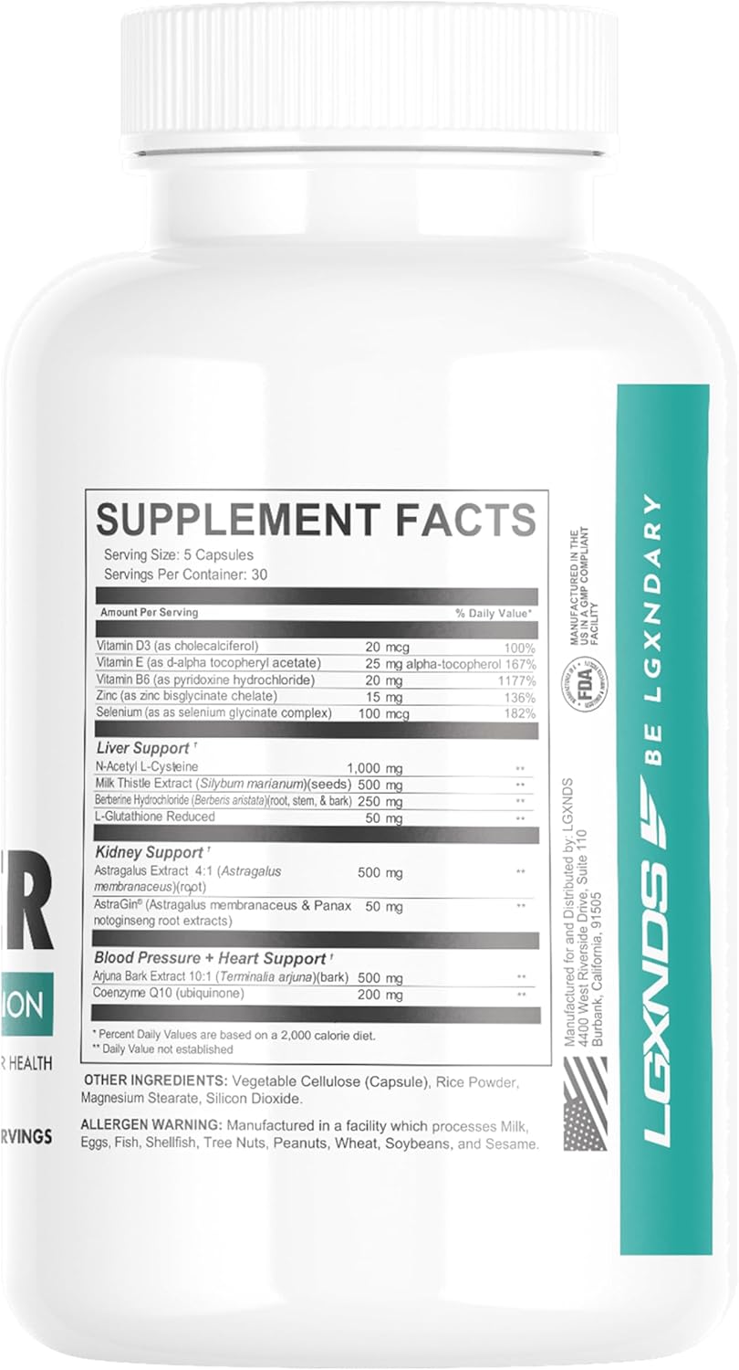 Organ Protection Supplement for Heart, Kidney, Liver Health & Blood Pressure - 150 Capsules