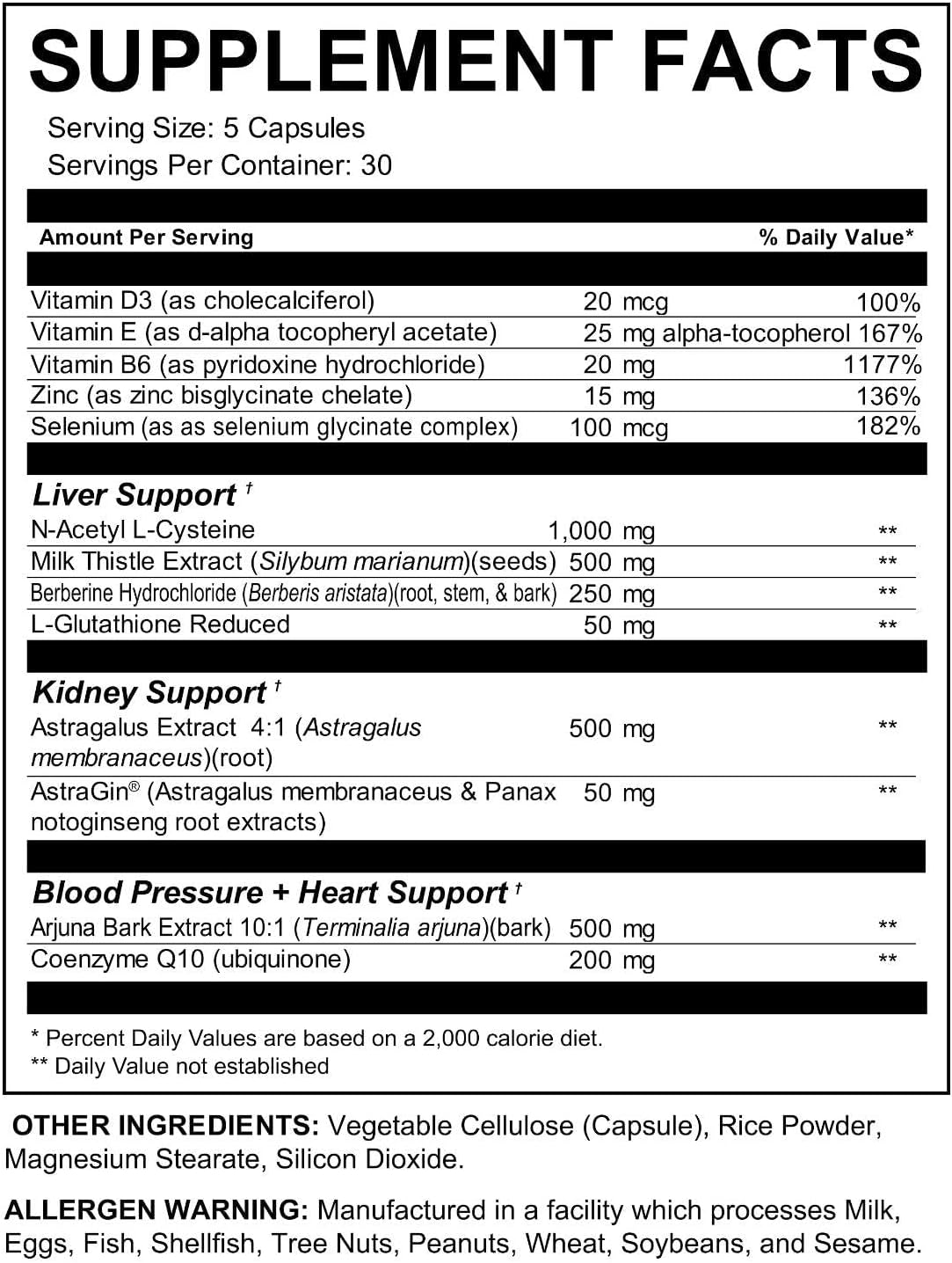 Organ Protection Supplement for Heart, Kidney, Liver Health & Blood Pressure - 150 Capsules