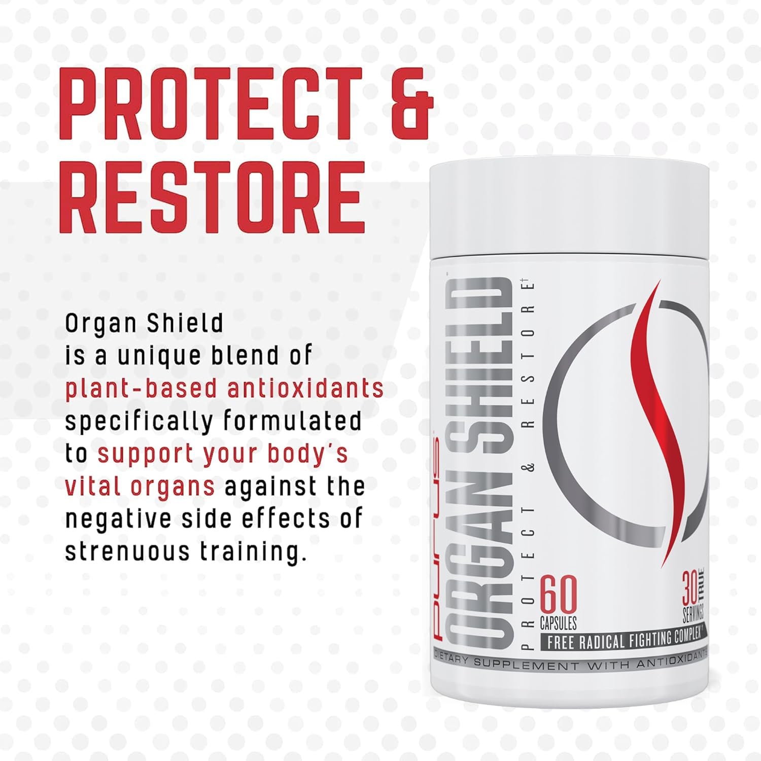 Organ Shield Plant Based Antioxidant Supplement | Purus Labs Active Antioxidants | 30 Servings, 60 Capsules