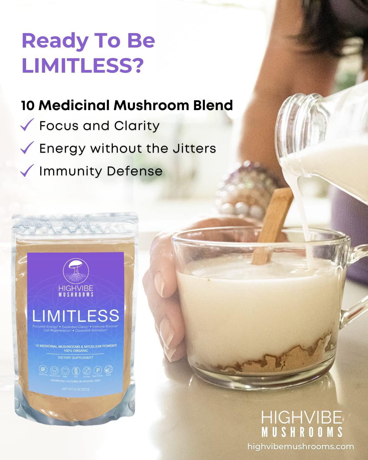 Organic 10-in-1 Mushroom Powder Blend for Focused Energy and Immunity - Vegan & Kosher