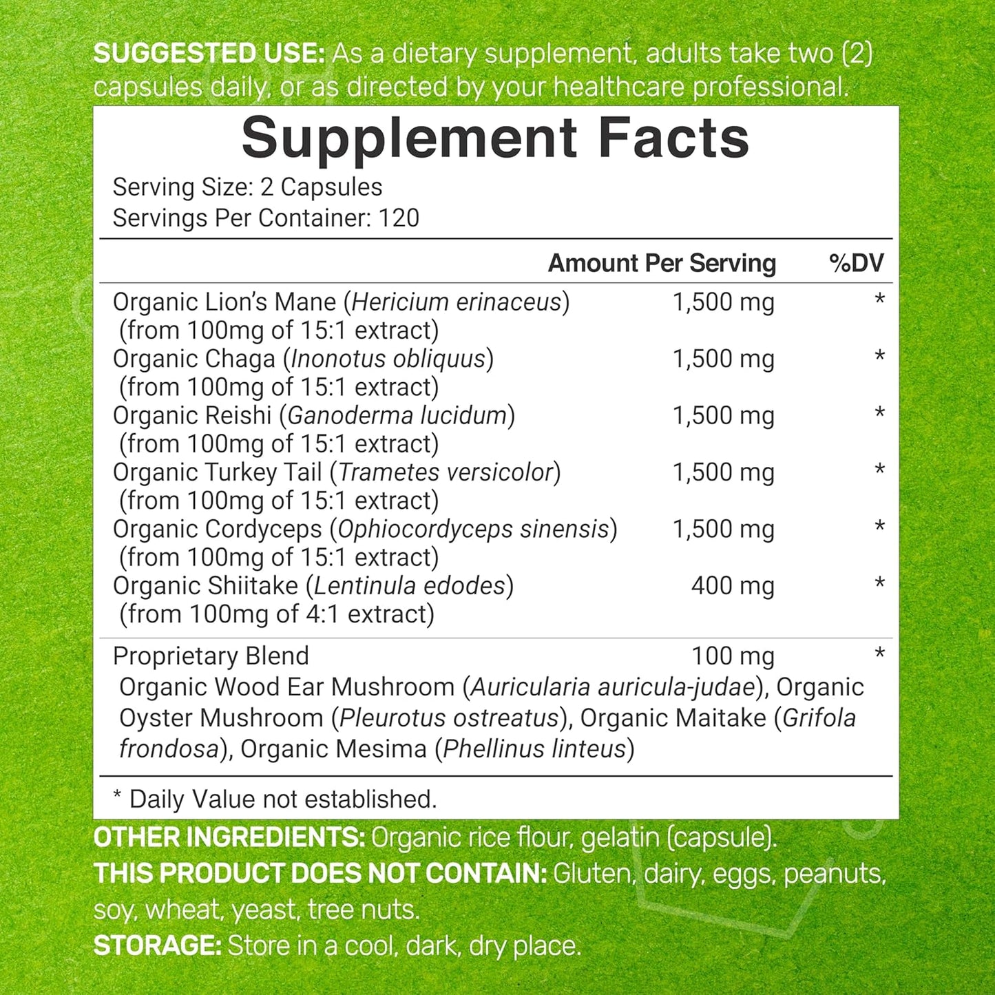 Organic 10-in-1 Mushroom Supplement 8,000mg Per Serving - 240 Capsules - Immune, Energy, Brain Support - Non-GMO