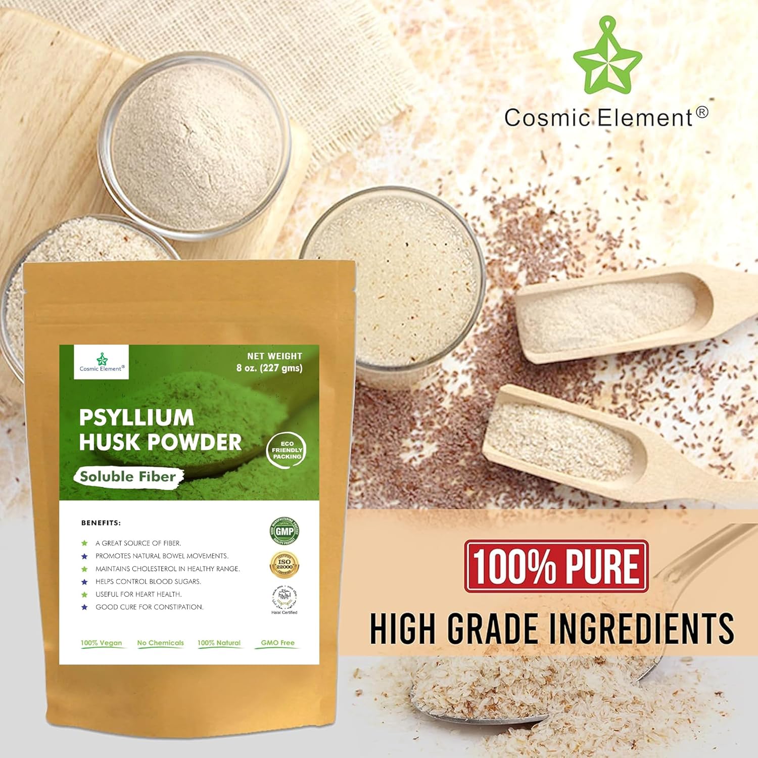 Organic 100% Pure Psyllium Husk Powder for Regularity and Keto Baking - 8 oz