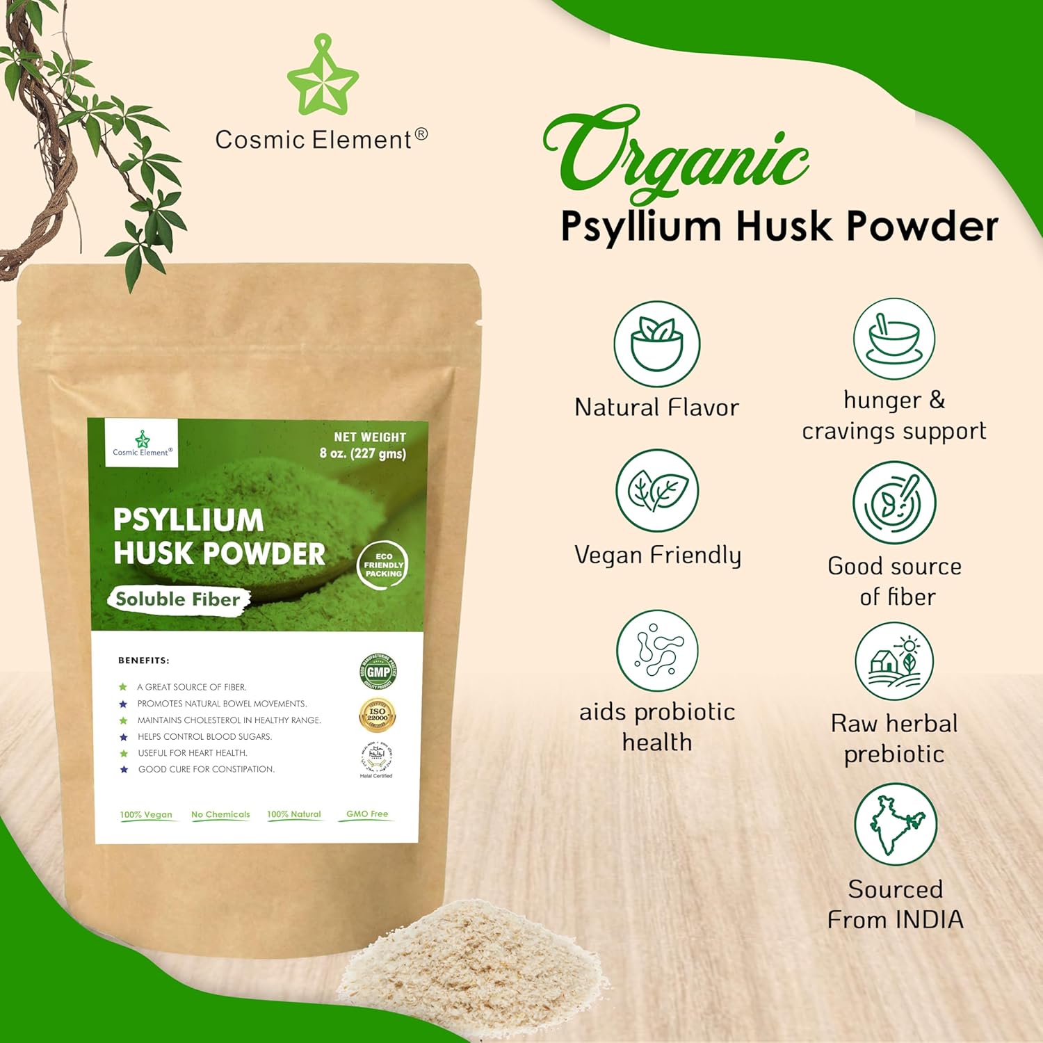 Organic 100% Pure Psyllium Husk Powder for Regularity and Keto Baking - 8 oz