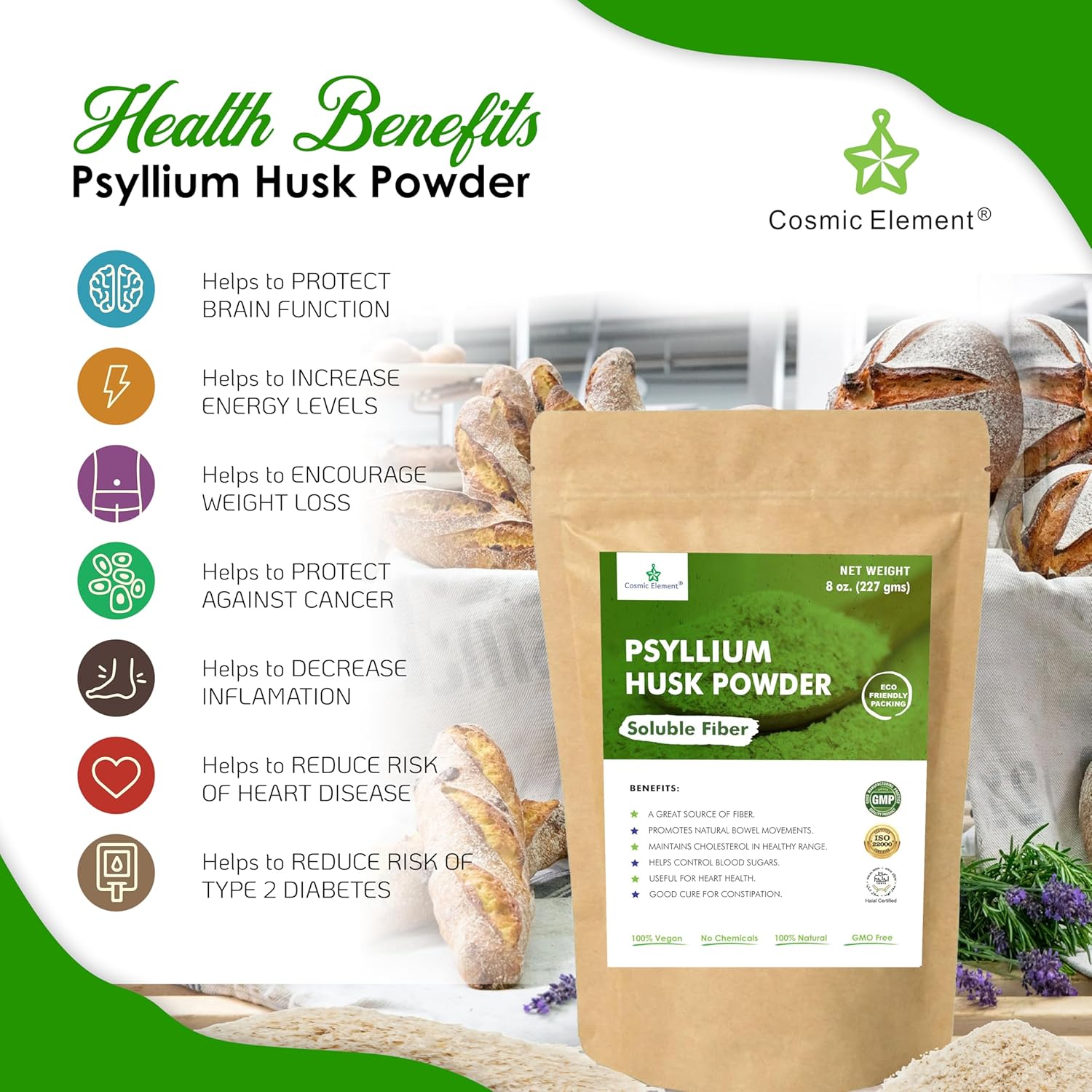 Organic 100% Pure Psyllium Husk Powder for Regularity and Keto Baking - 8 oz
