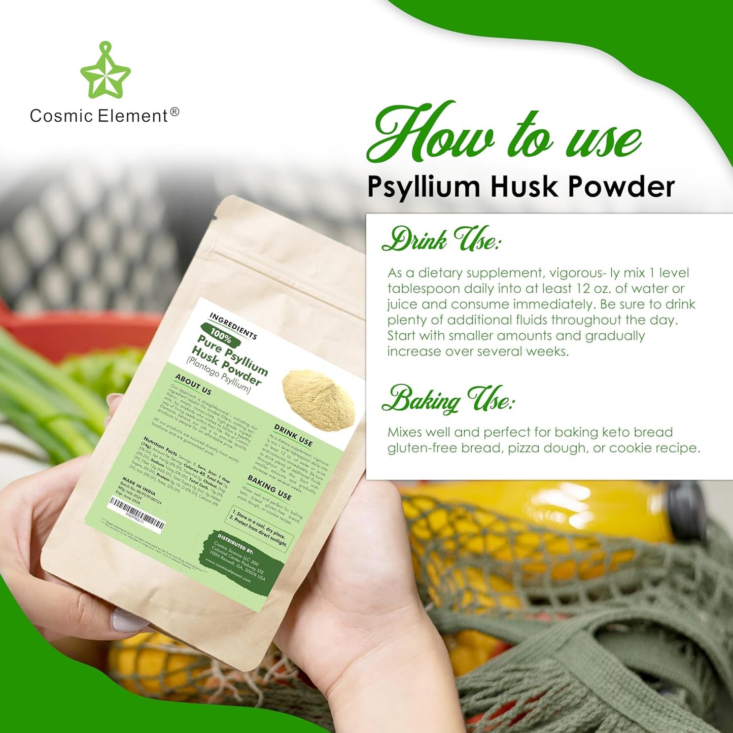 Organic 100% Pure Psyllium Husk Powder for Regularity and Keto Baking - 8 oz