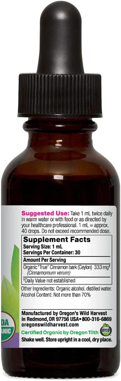 Organic 1:2 Cinnamon Herbal Supplement by Oregon's Wild Harvest - 1oz