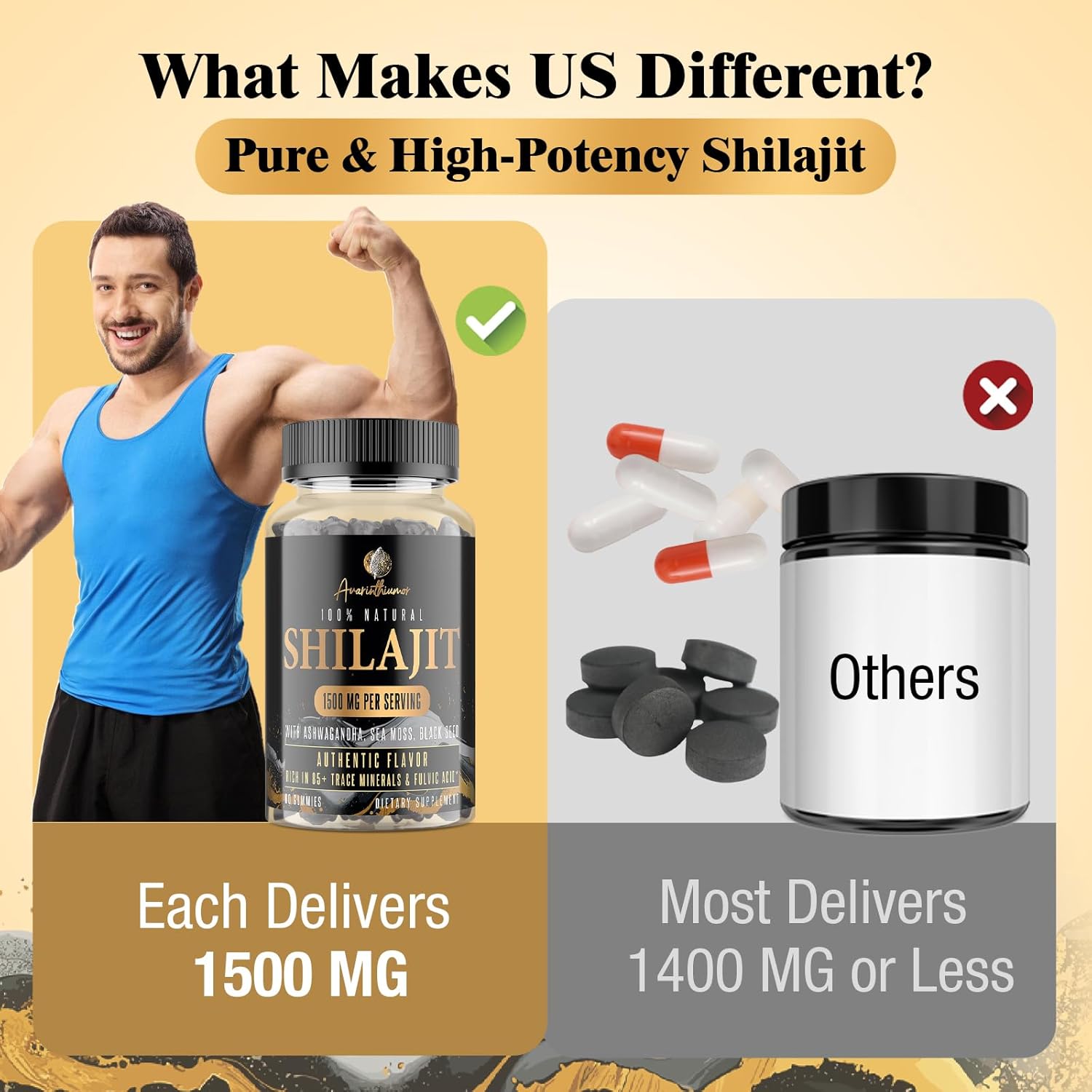 Organic 1500MG Shilajit Gummies with Ashwagandha, Sea Moss & Black Seed - 85+ Trace Minerals, Authentic Flavor - 120 Gummies for Men & Women