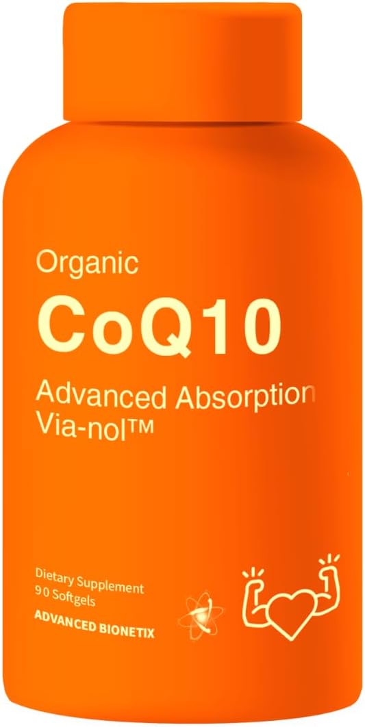 Organic 200mg CoQ10 with Black Pepper Extract Softgels for Heart, Brain, & Energy - 90 Count