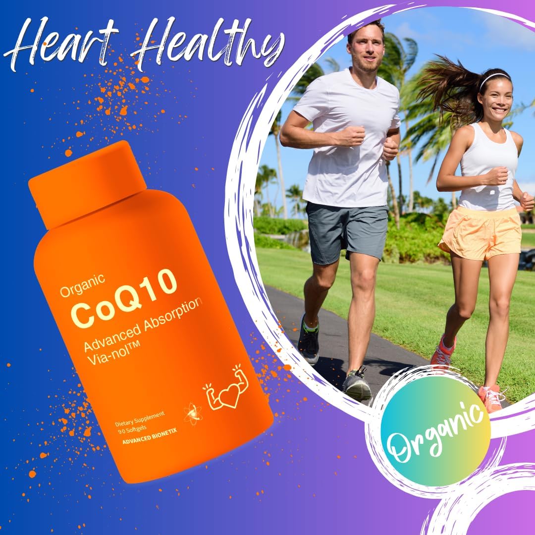 Organic 200mg CoQ10 with Black Pepper Extract Softgels for Heart, Brain, & Energy - 90 Count