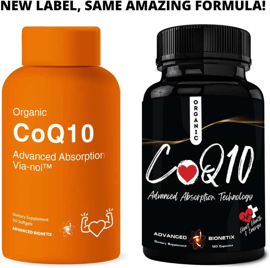 Organic 200mg CoQ10 with Black Pepper Extract Softgels for Heart, Brain, & Energy - 90 Count