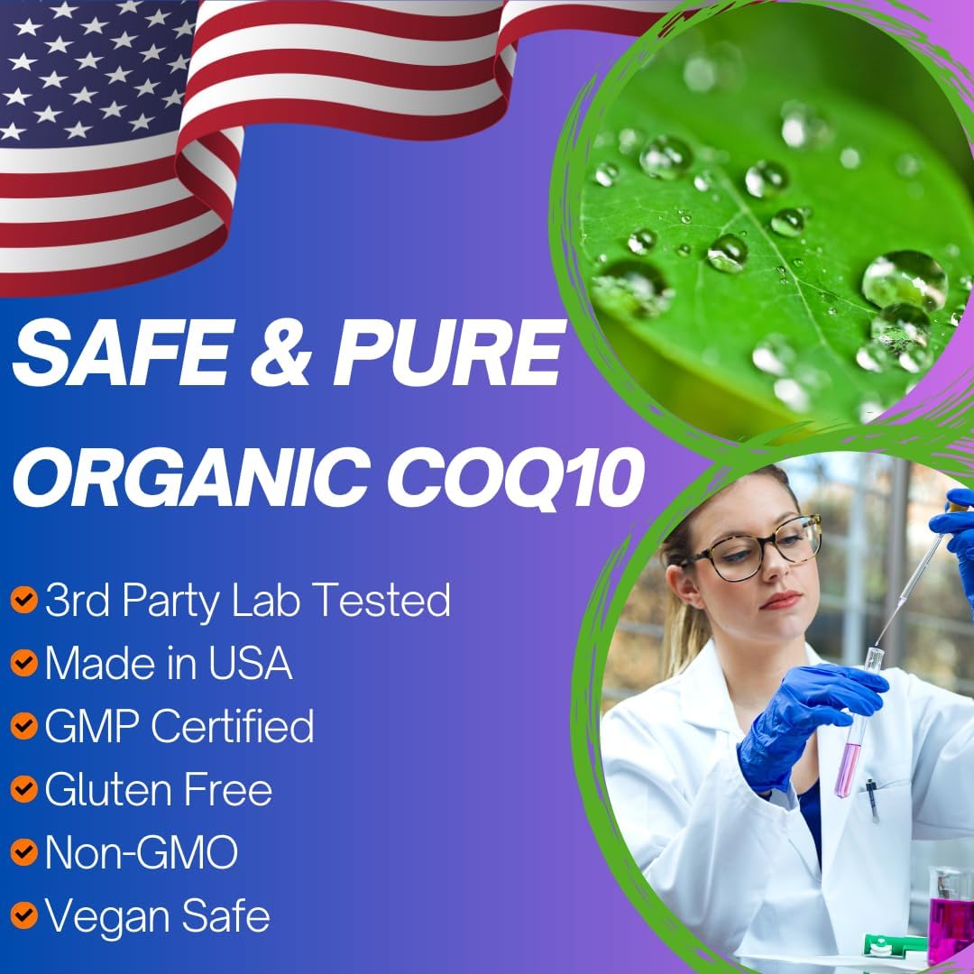 Organic 200mg CoQ10 with Black Pepper Extract Softgels for Heart, Brain, & Energy - 90 Count