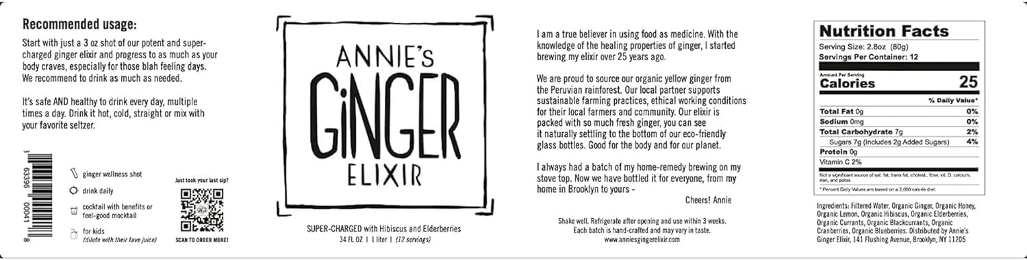 Organic 34oz 2-Pack Ginger Elixir Shot for Digestive Cleanse and Immune Defense, Non-GMO Wellness Beverage