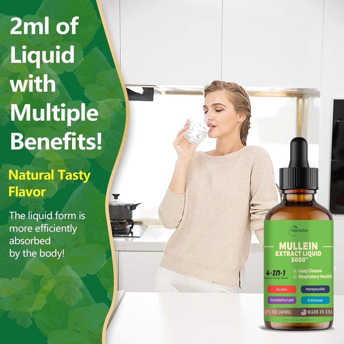 Organic 4-in-1 Mullein Drops for Lung Cleanse and Immune Support - 2 Fl oz Vegan Formula