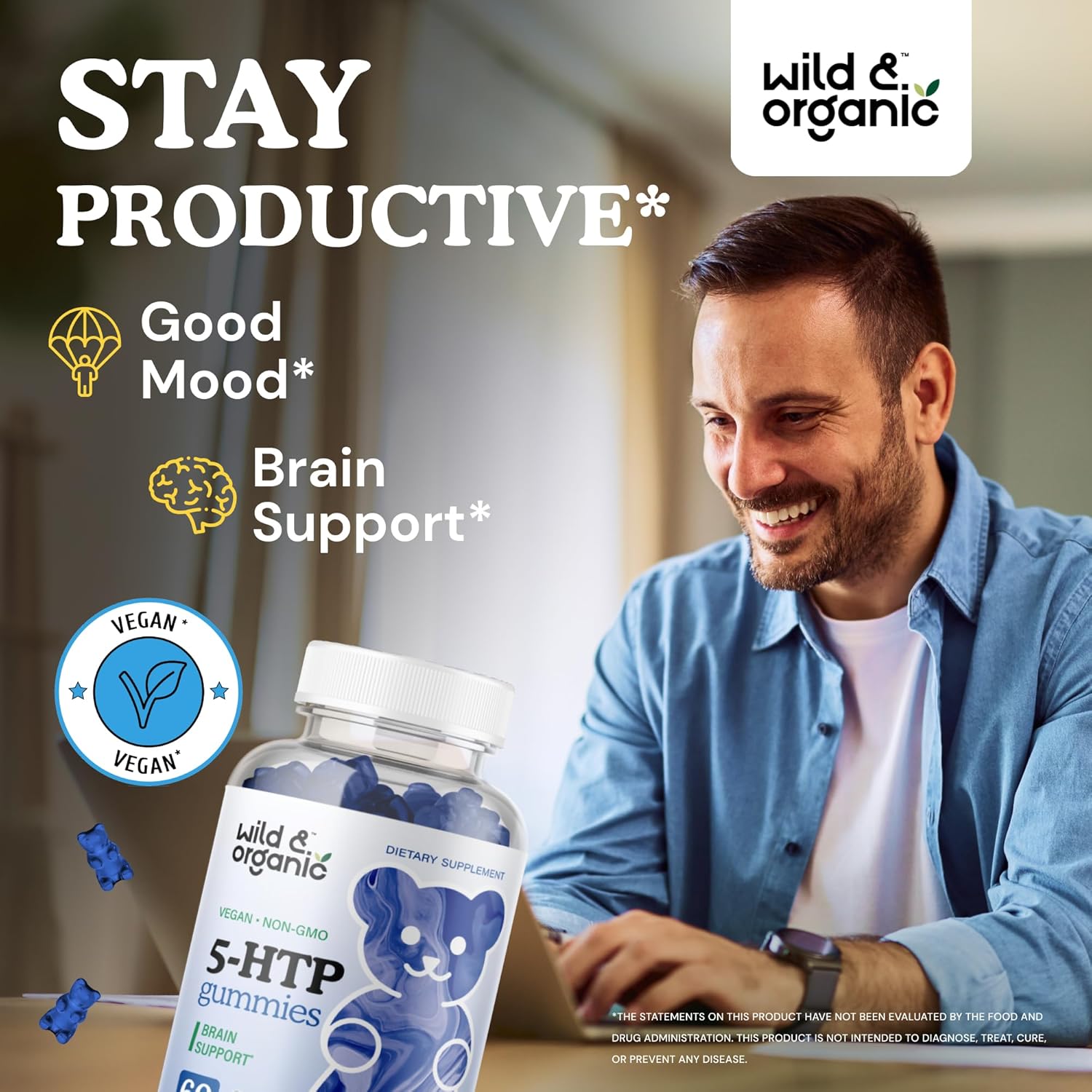 Organic 5HTP and L-Tyrosine Gummies - 60 Count, Wildcrafted Formula