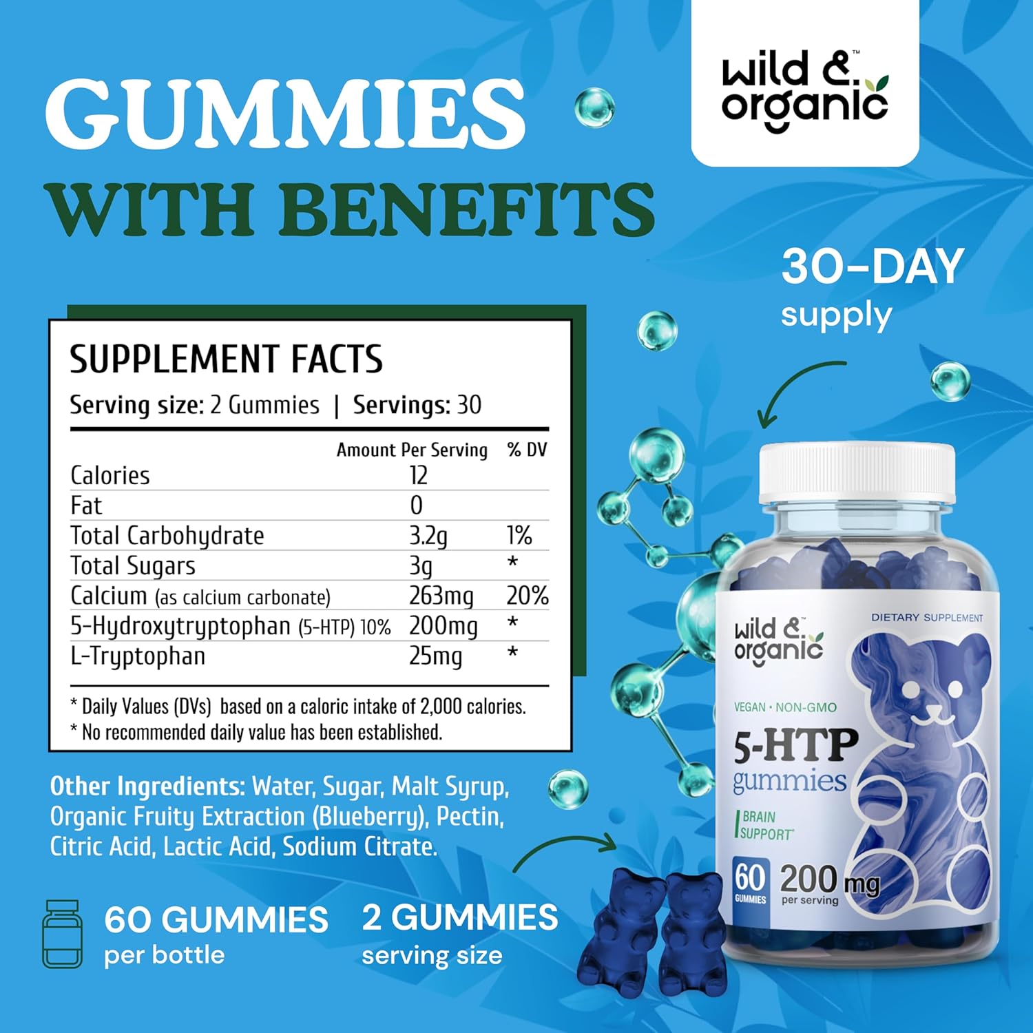 Organic 5HTP and L-Tyrosine Gummies - 60 Count, Wildcrafted Formula