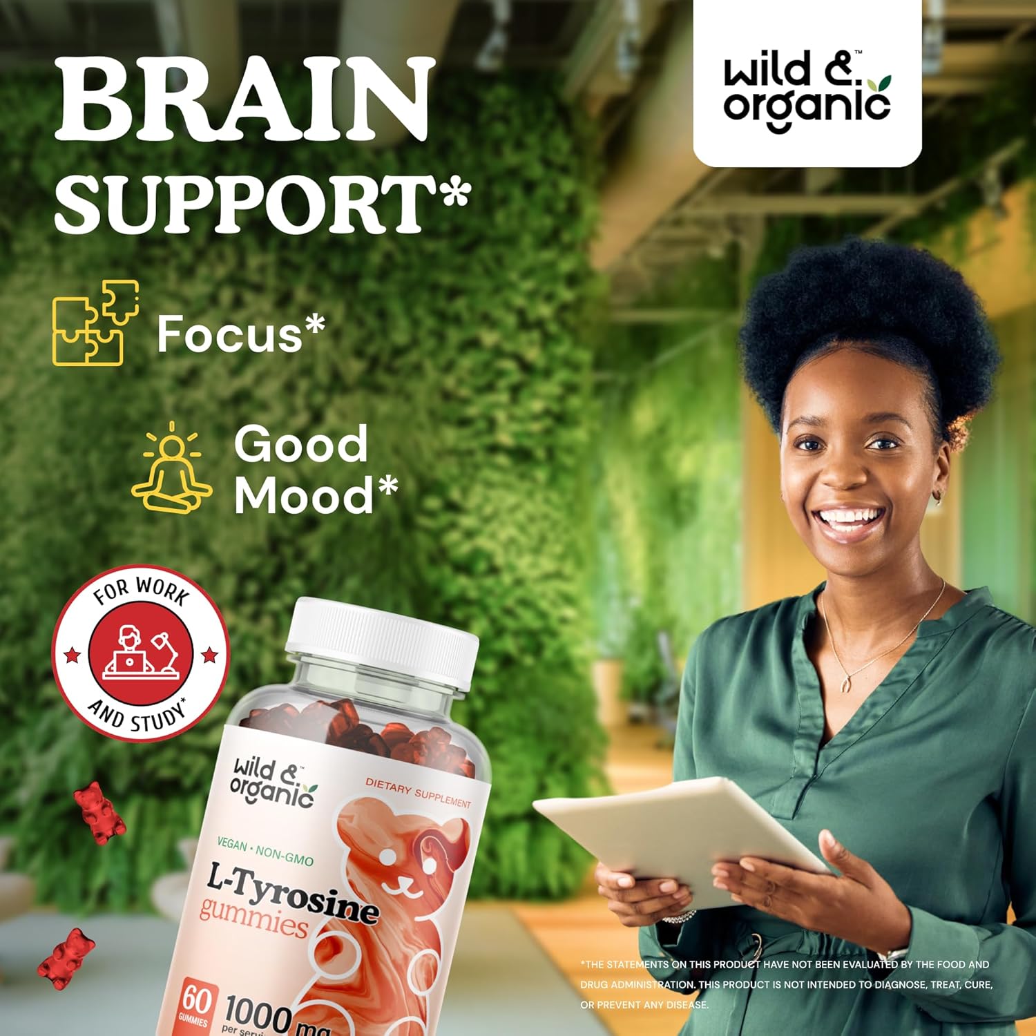 Organic 5HTP and L-Tyrosine Gummies - 60 Count, Wildcrafted Formula