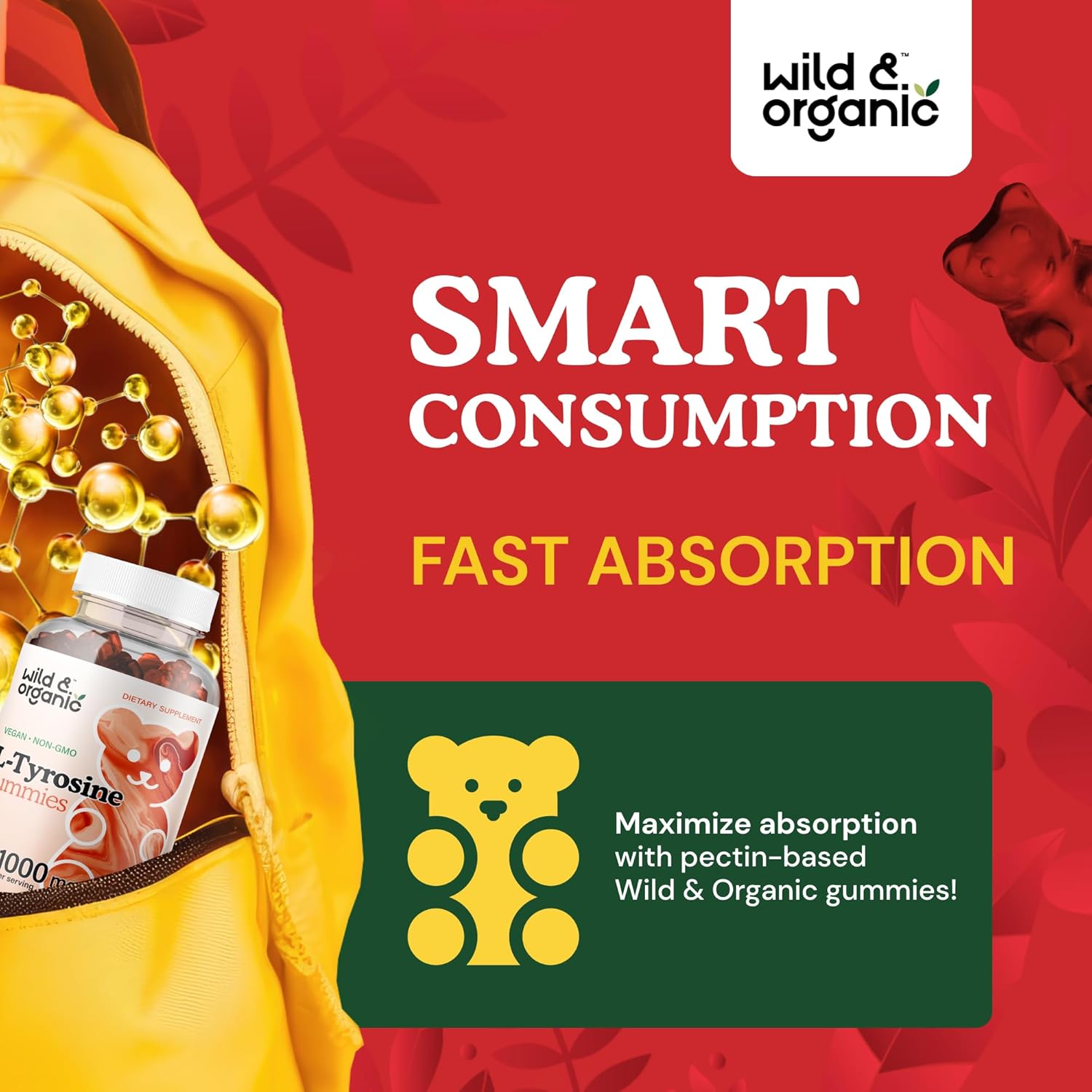 Organic 5HTP and L-Tyrosine Gummies - 60 Count, Wildcrafted Formula