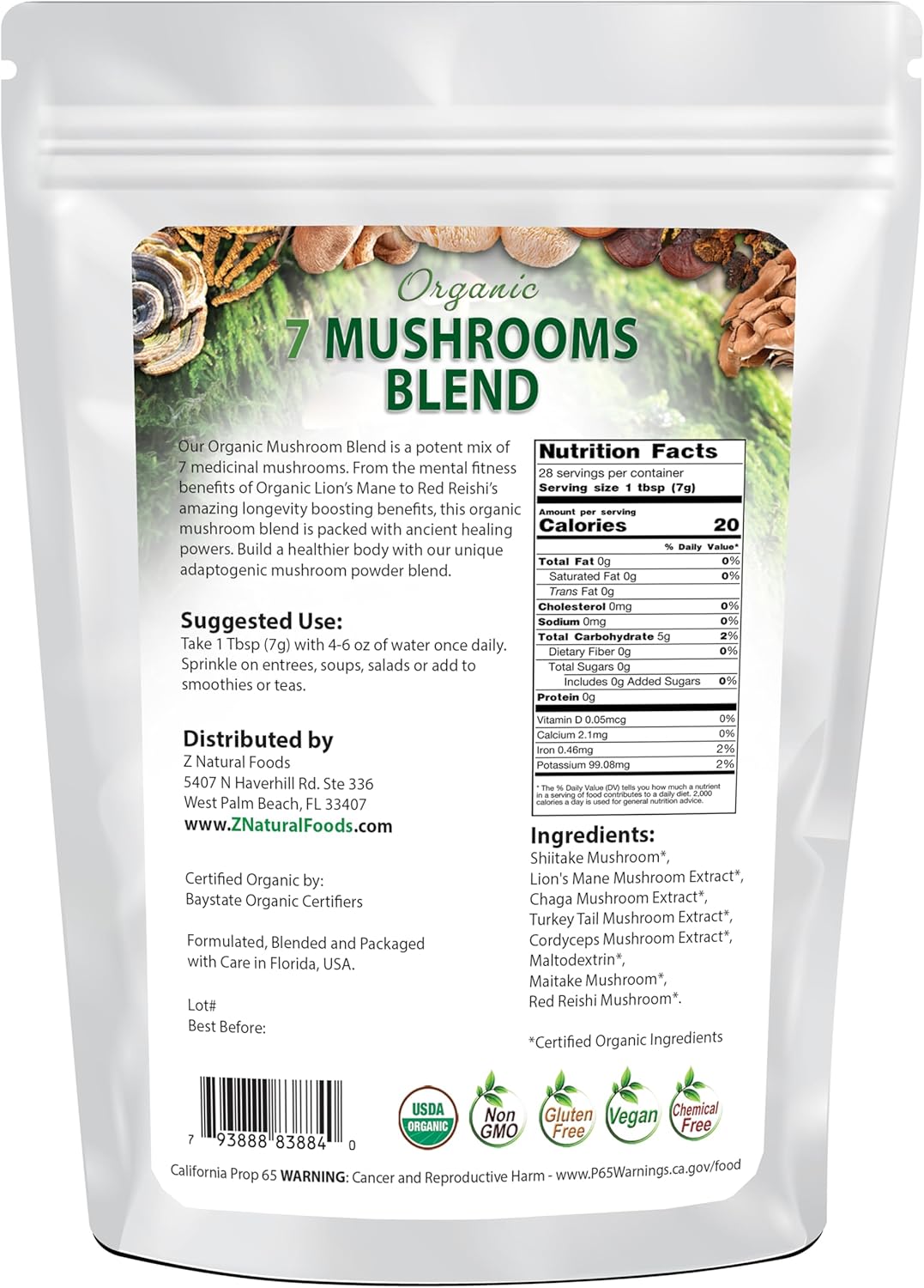 Organic 7 Sacred Mushrooms Blend Powder - Immune Health Support - Lion’s Mane, Cordyceps, Chaga, Reishi, Shiitake, Maitake, Turkey Tail - Coffee, Smoothies - 7 oz