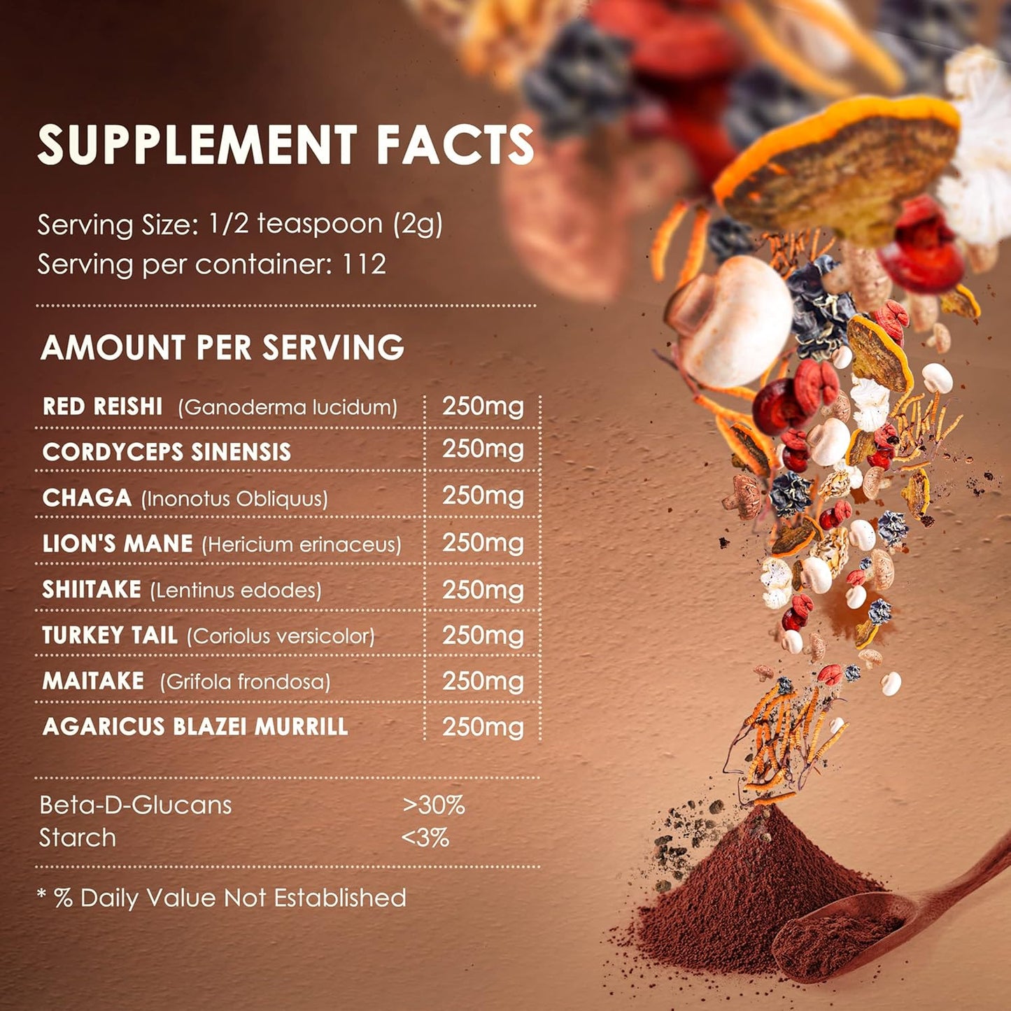 Organic 8 Mushroom Powder Blend - Lion's Mane, Reishi, Chaga, Cordyceps - 8 oz Supplement for Focus and Energy - Add to Coffee and Smoothies