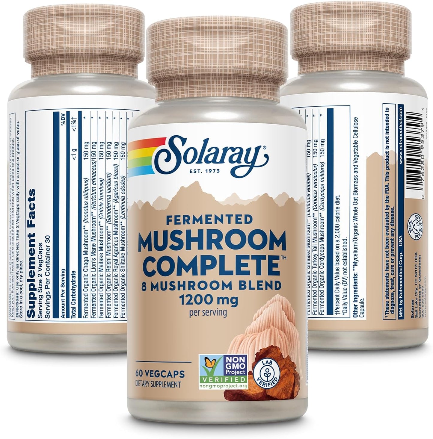Organic 8 Mushroom Supplement Capsules - Fermented Chaga, Reishi, Shiitake, Cordyceps, Turkey Tail, Lions Mane - Non-GMO, 30 Servings