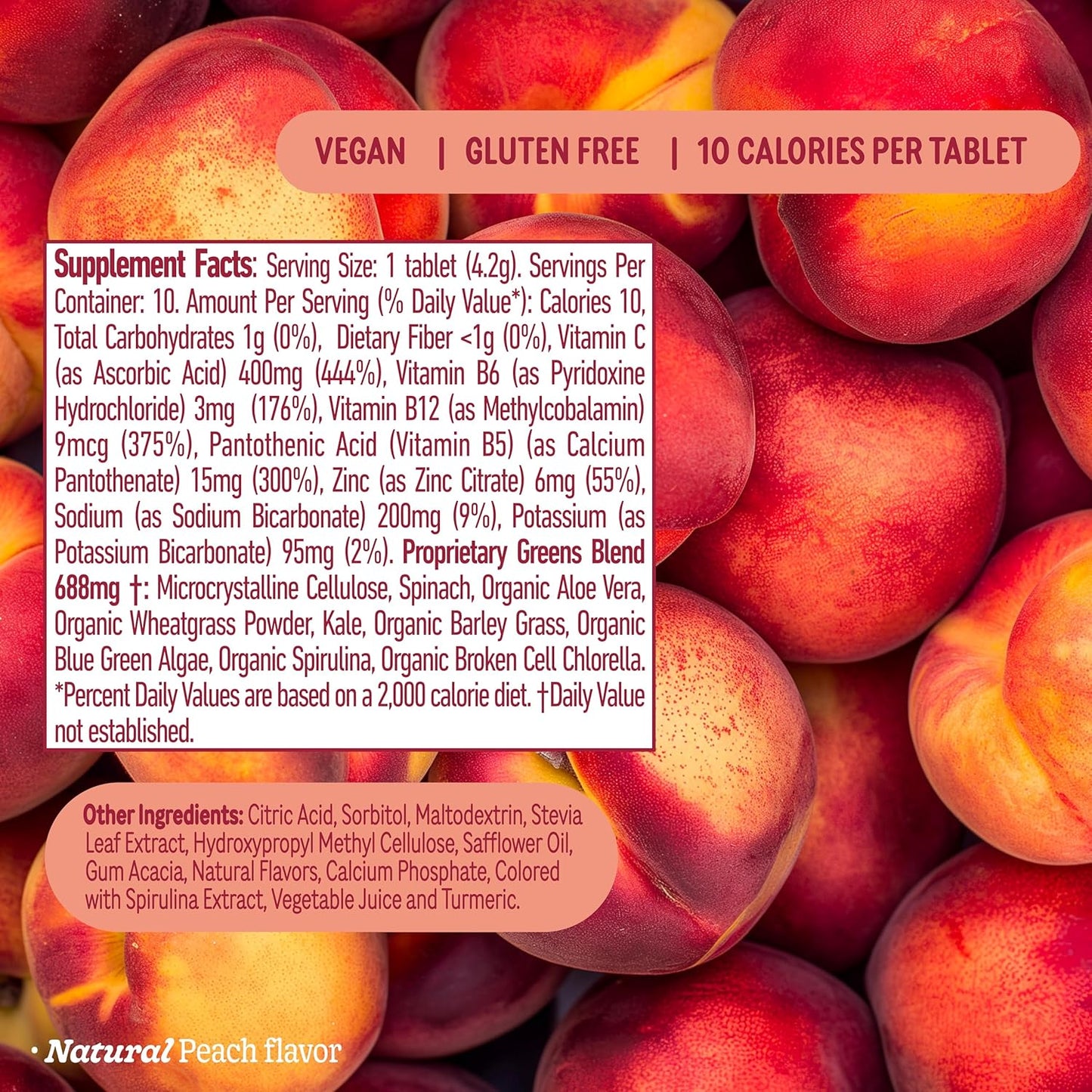 Organic 8Greens Supergreens Tablets: Daily Super Greens Powder for Metabolism, Immunity, and Focus - Aloe Vera, Spirulina, Chlorella, Peach - 60 Servings