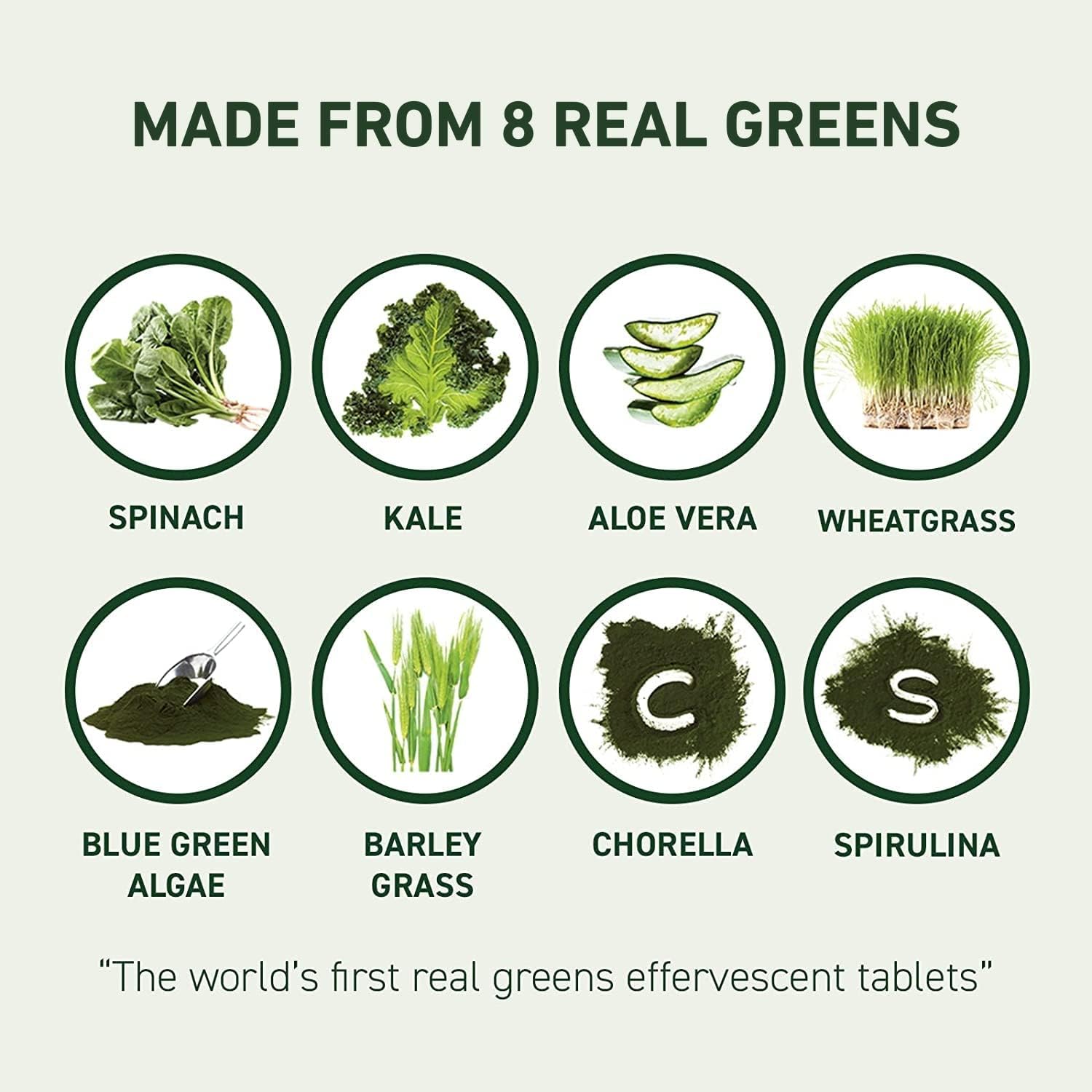 Organic 8Greens Supergreens Tablets for Daily Energy, Metabolism, Immunity & Focus - 30 Servings of Super Greens Powder Tablet with Aloe Vera, Spirulina, Chlorella