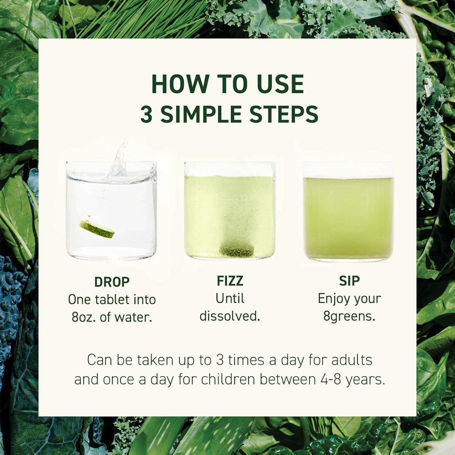 Organic 8Greens Supergreens Tablets for Daily Energy, Metabolism, Immunity & Focus - 30 Servings of Super Greens Powder Tablet with Aloe Vera, Spirulina, Chlorella