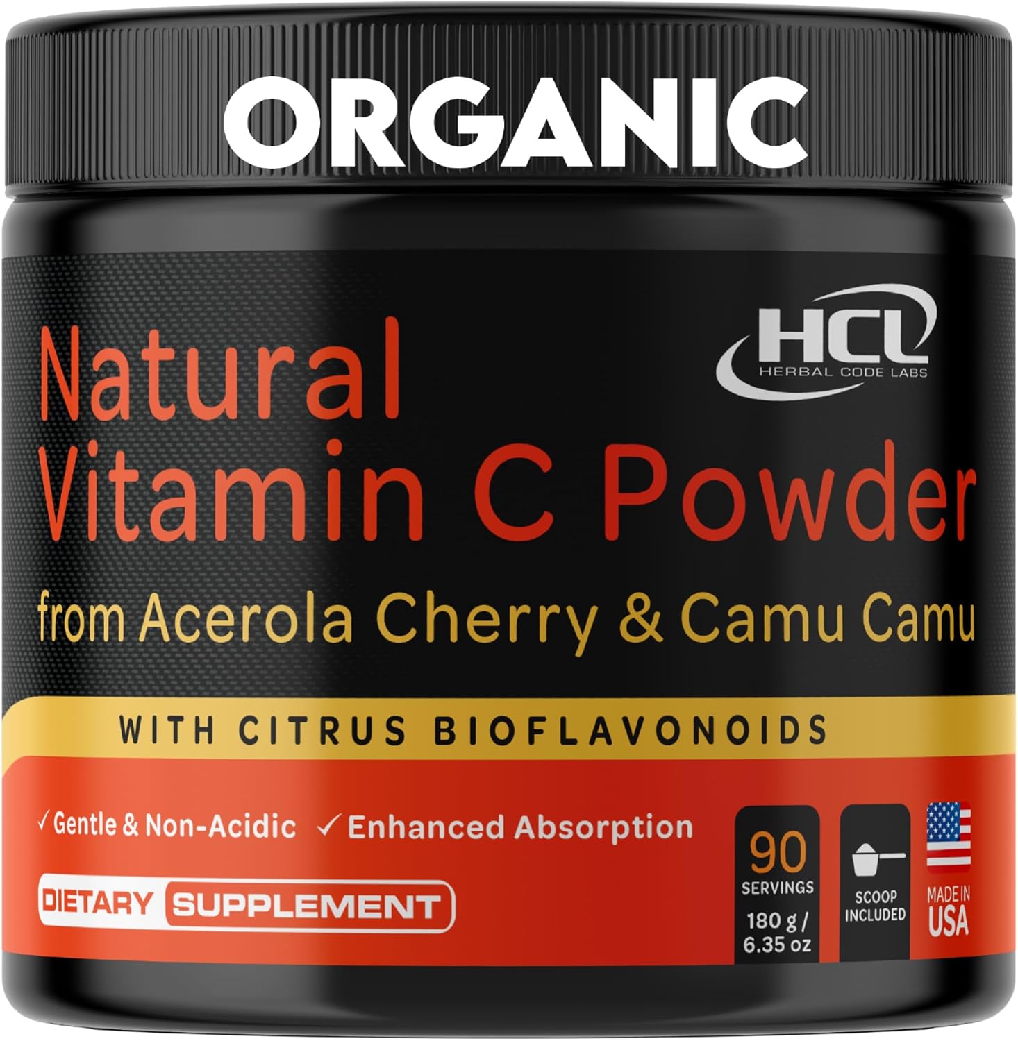 Organic Acerola Cherry & Camu Camu Powder Vitamin C with Citrus Bioflavonoids - Immune & Collagen Support - Anti Aging Skin - Made in USA - 90 Servings