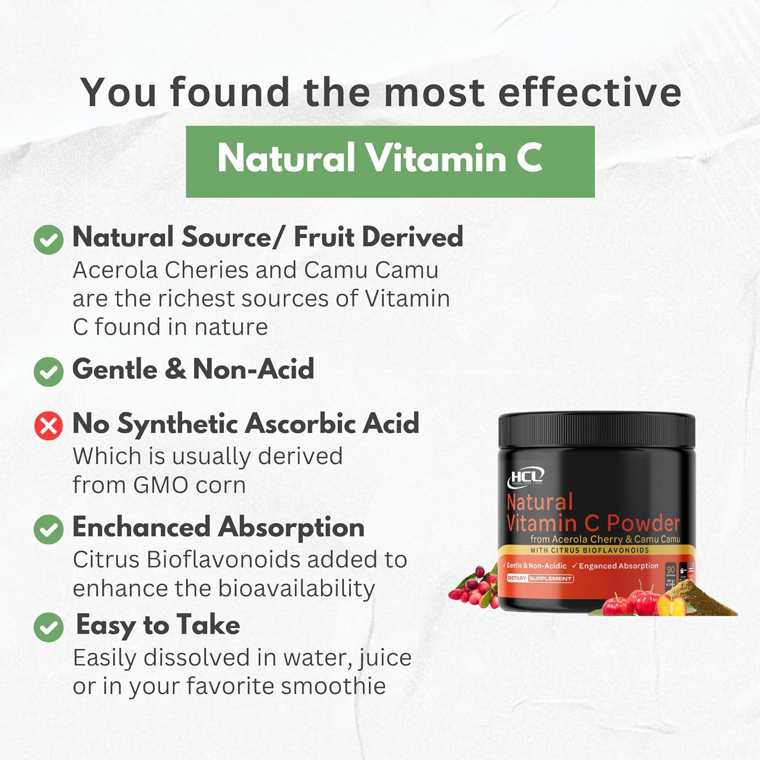 Organic Acerola Cherry & Camu Camu Powder Vitamin C with Citrus Bioflavonoids - Immune & Collagen Support - Anti Aging Skin - Made in USA - 90 Servings