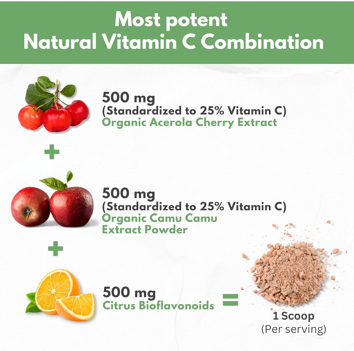 Organic Acerola Cherry & Camu Camu Powder Vitamin C with Citrus Bioflavonoids - Immune & Collagen Support - Anti Aging Skin - Made in USA - 90 Servings