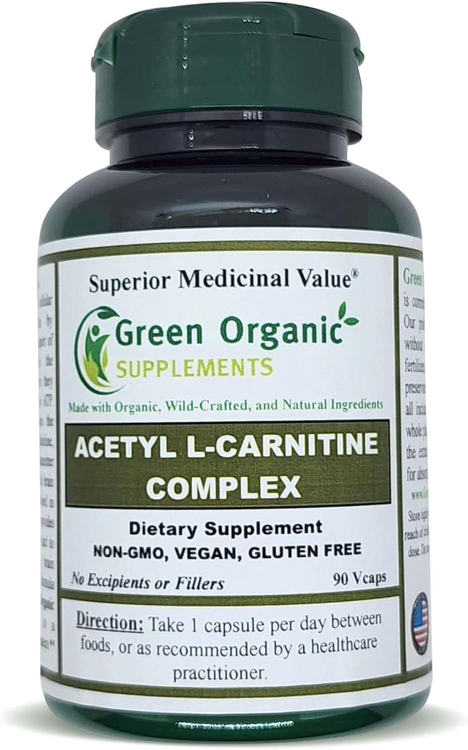 Organic Acetyl L-Carnitine Supplement - 90 VCaps, High Absorption, Non-GMO, Gluten-Free