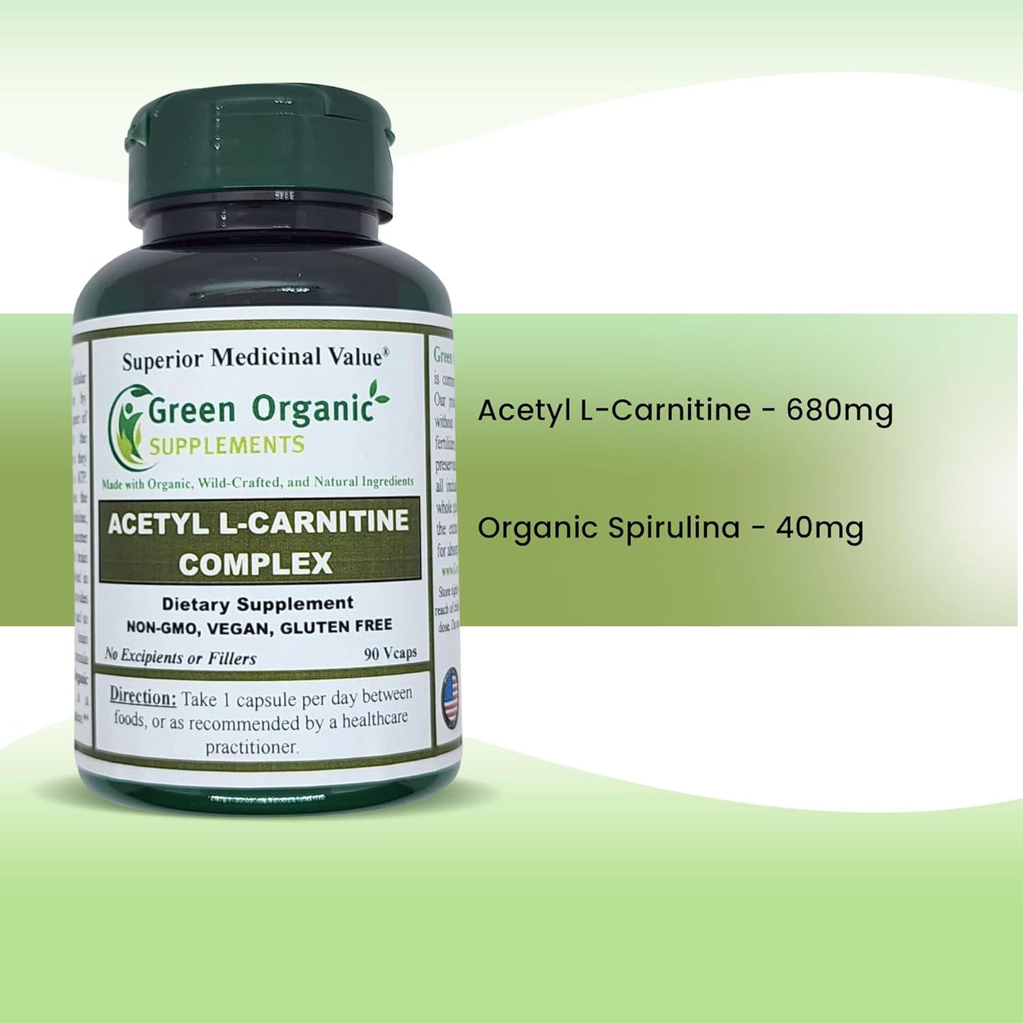 Organic Acetyl L-Carnitine Supplement - 90 VCaps, High Absorption, Non-GMO, Gluten-Free