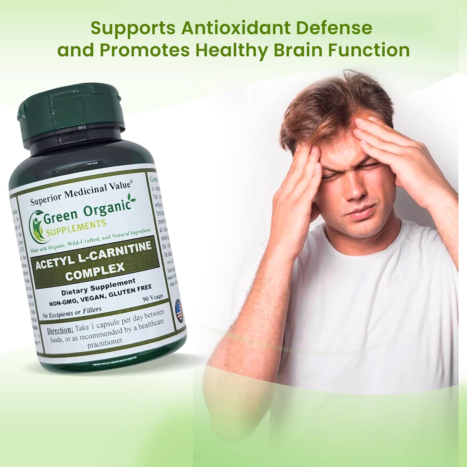 Organic Acetyl L-Carnitine Supplement - 90 VCaps, High Absorption, Non-GMO, Gluten-Free