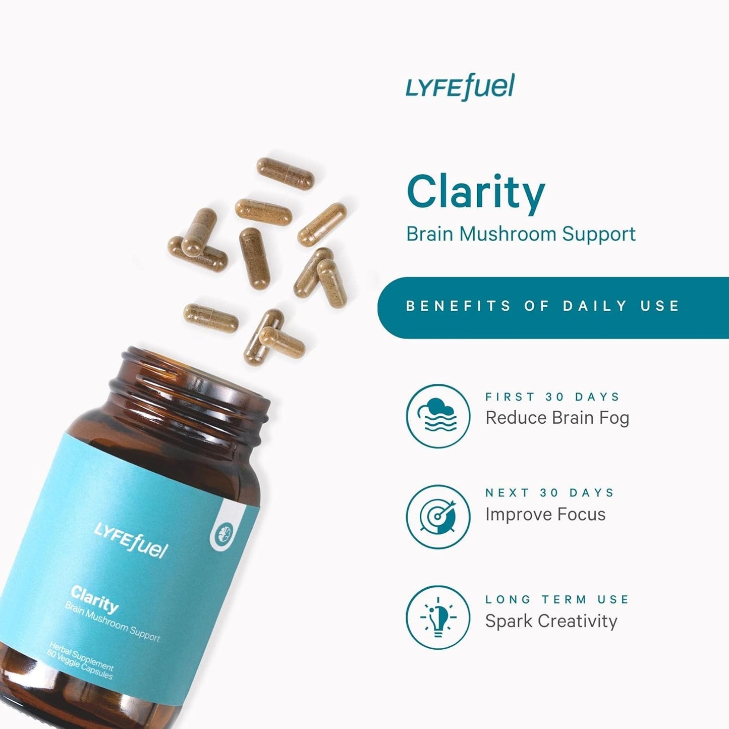 Organic Adaptogen Blend for Improved Focus & Brain Power | Nootropic Mushroom Supplement with Lion’s Mane, Cordyceps, Bacopa, Gotu Kola | 60 Vegan Capsules