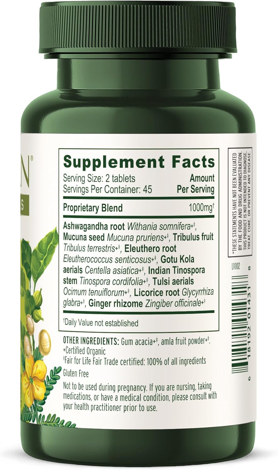 Organic Adaptogen Supplement for Adrenal Support - Natural Energy Boost with Ashwagandha, Gokshura & Guduchi - 90 Tablets, Non-GMO, Vegan