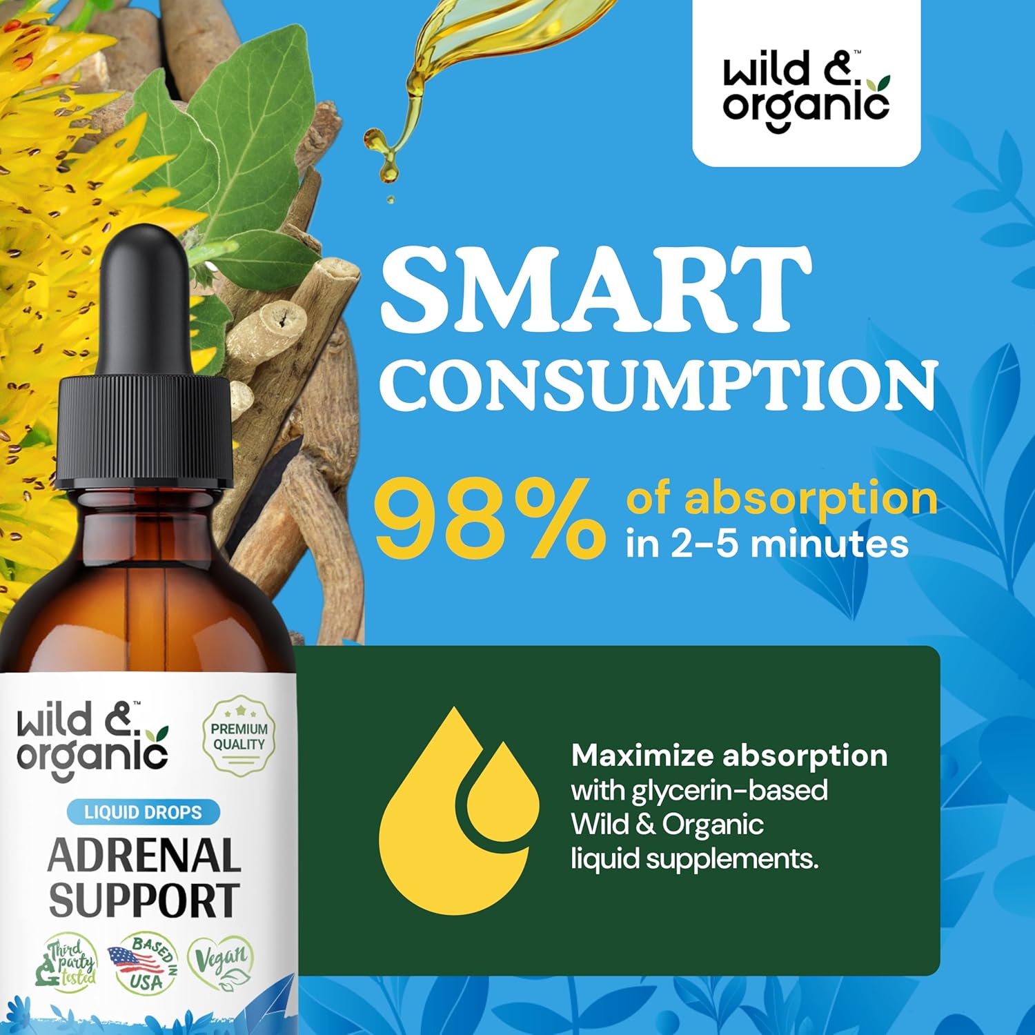 Organic Adrenal Support and Ashwagandha Tincture Bundle - 2 fl oz Each