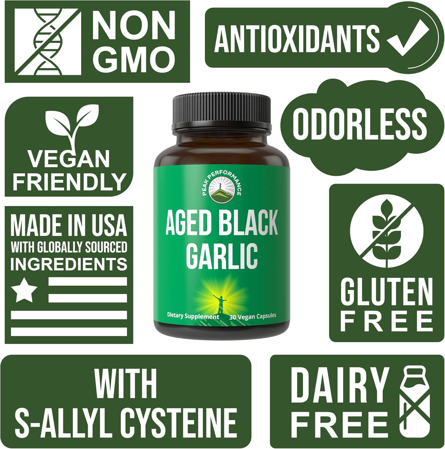 Organic Aged Black Garlic Capsules - Vegan Supplement for Cholesterol and Immune Support with S-Allyl Cysteine