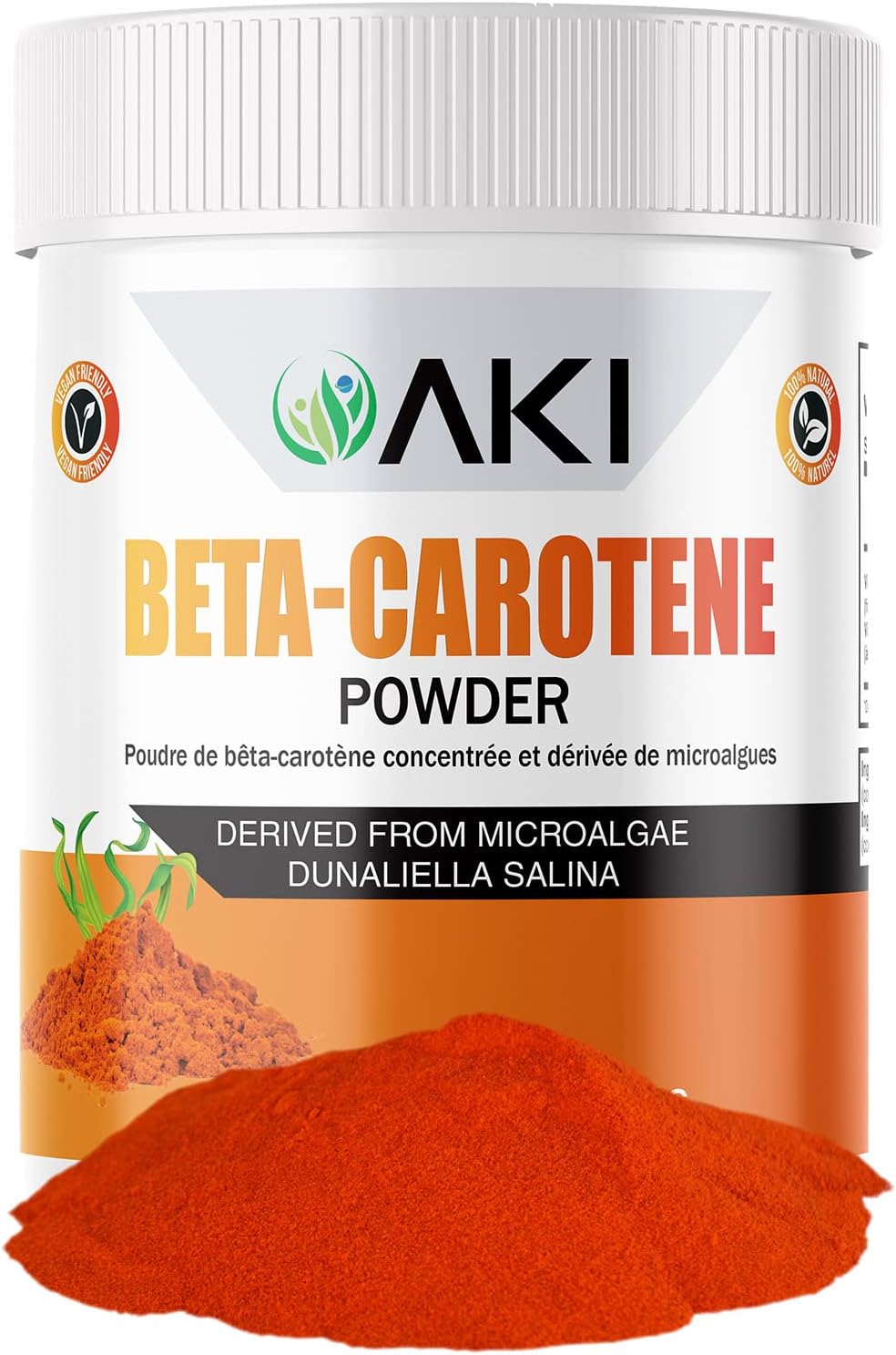 Organic AKI Beta Carotene Powder - Highly Concentrated Source of Vitamin A for Skin, Immune System, and Eyes - 1.5oz/42.52g - GMO-Free & Vegan