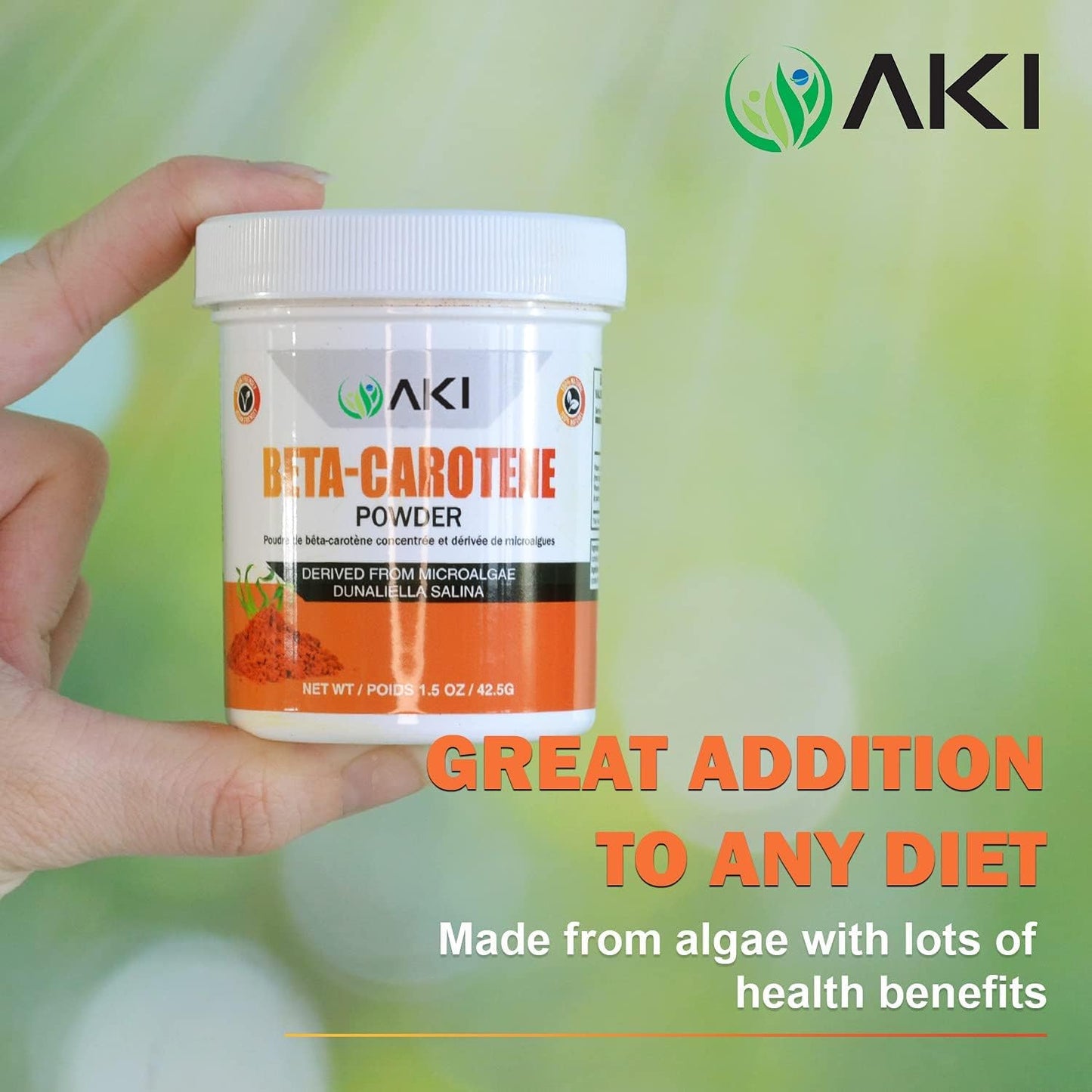 Organic AKI Beta Carotene Powder - Highly Concentrated Source of Vitamin A for Skin, Immune System, and Eyes - 1.5oz/42.52g - GMO-Free & Vegan