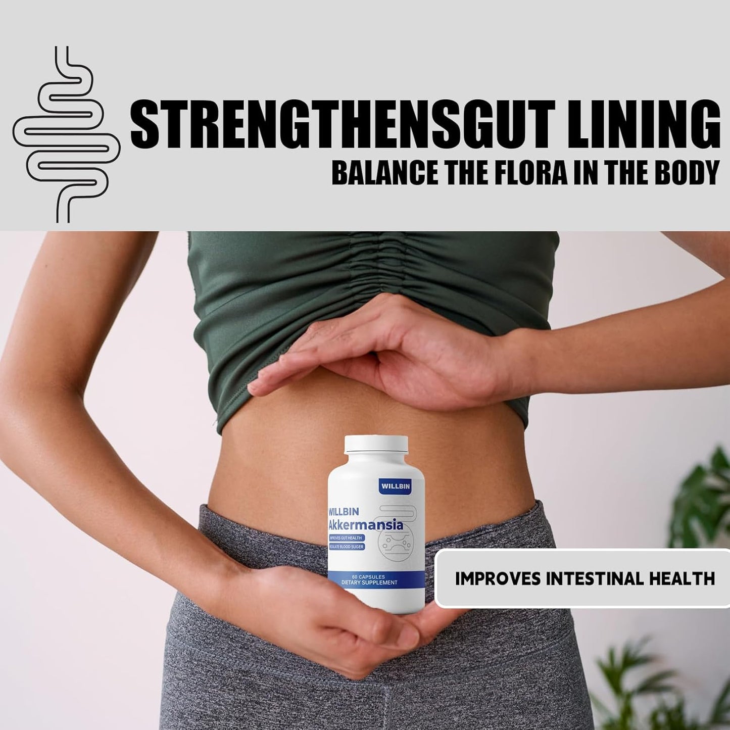 Organic Akkermansia Muciniphila Probiotic Capsules, 100M AFU Live Strain, Boosts GLP-1, Immune Support, Gut Health, Vegan - 60 Count