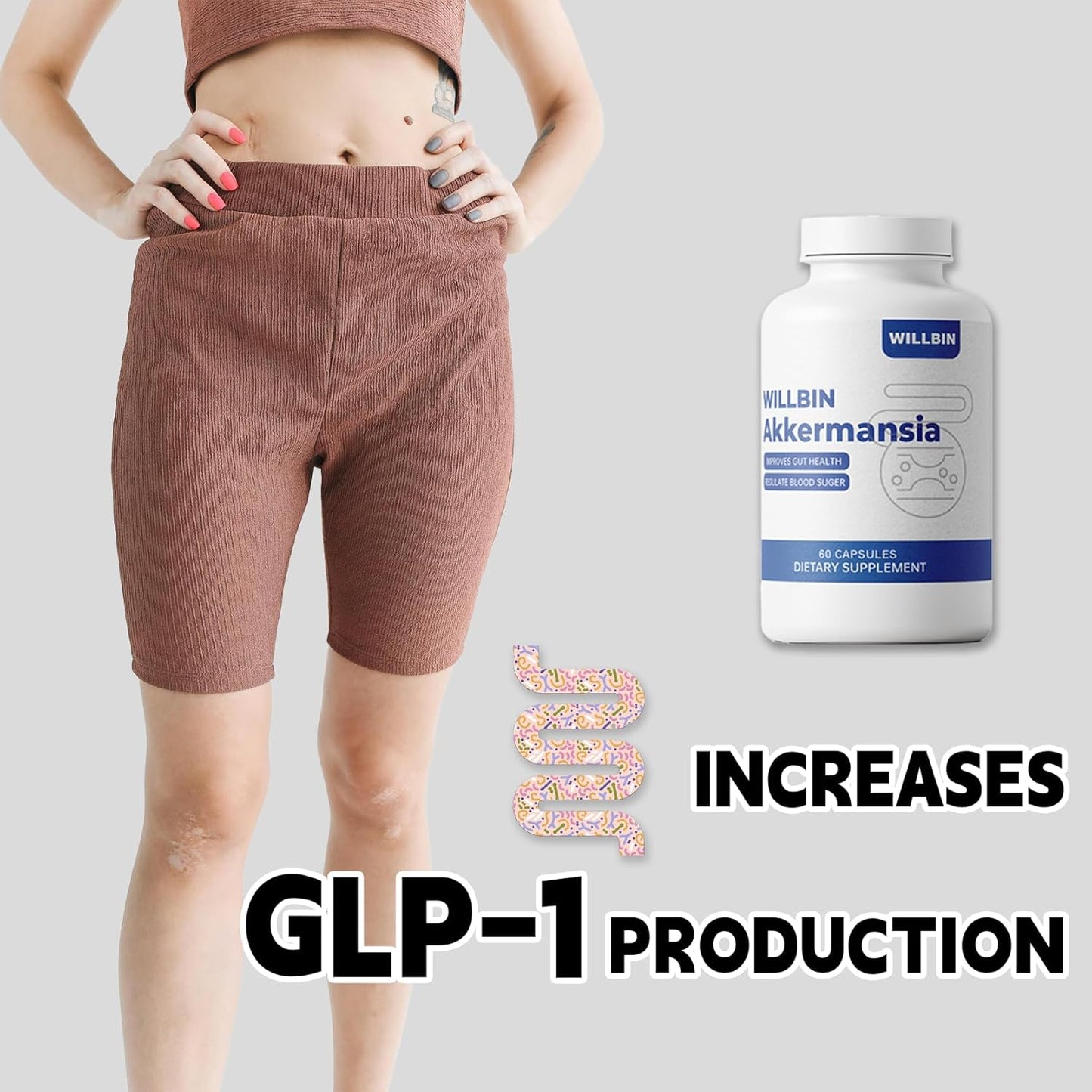 Organic Akkermansia Muciniphila Probiotic Capsules, 100M AFU Live Strain, Boosts GLP-1, Immune Support, Gut Health, Vegan - 60 Count